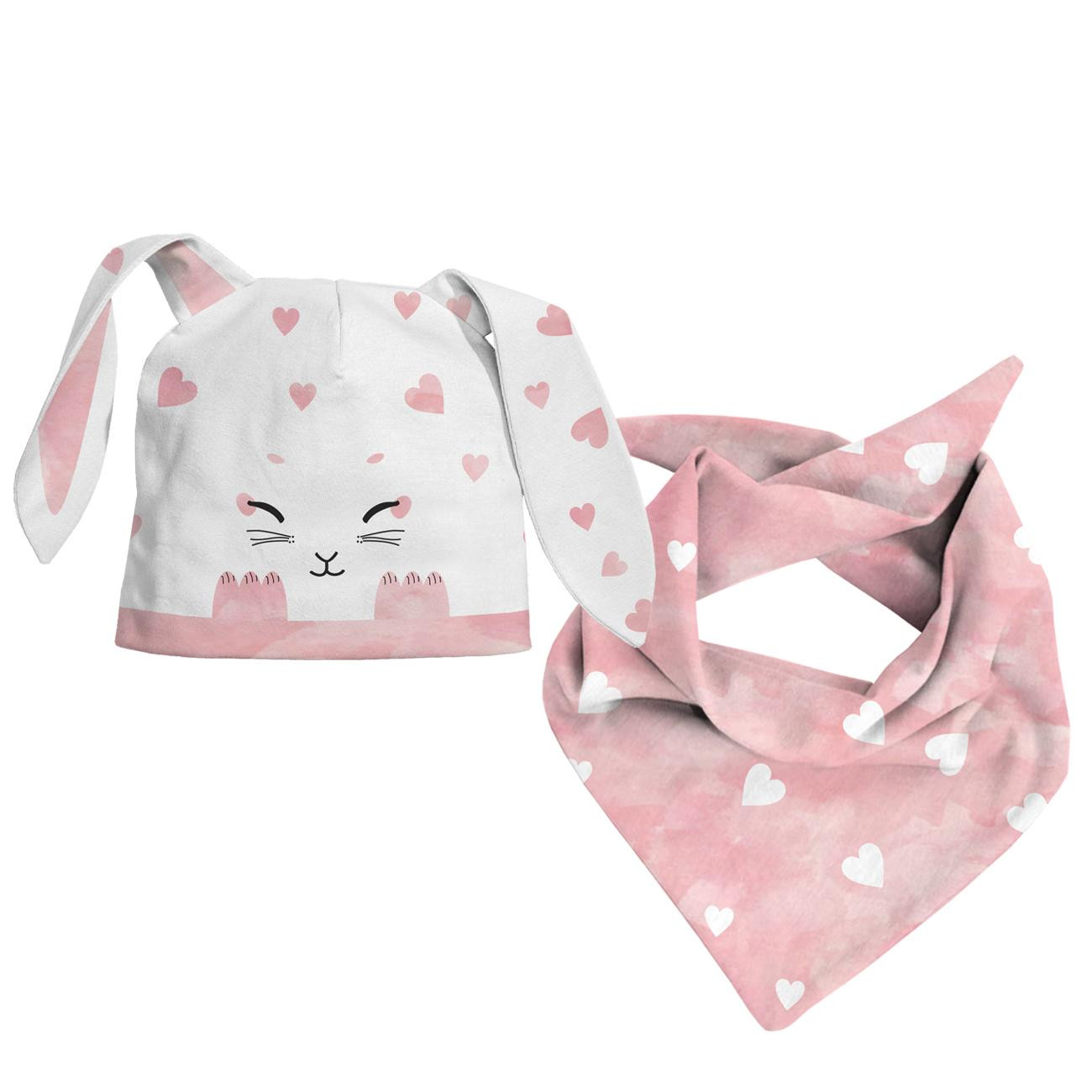 KID'S CAP AND SCARF (BUNNY) - BUNNY / hearts - sewing set