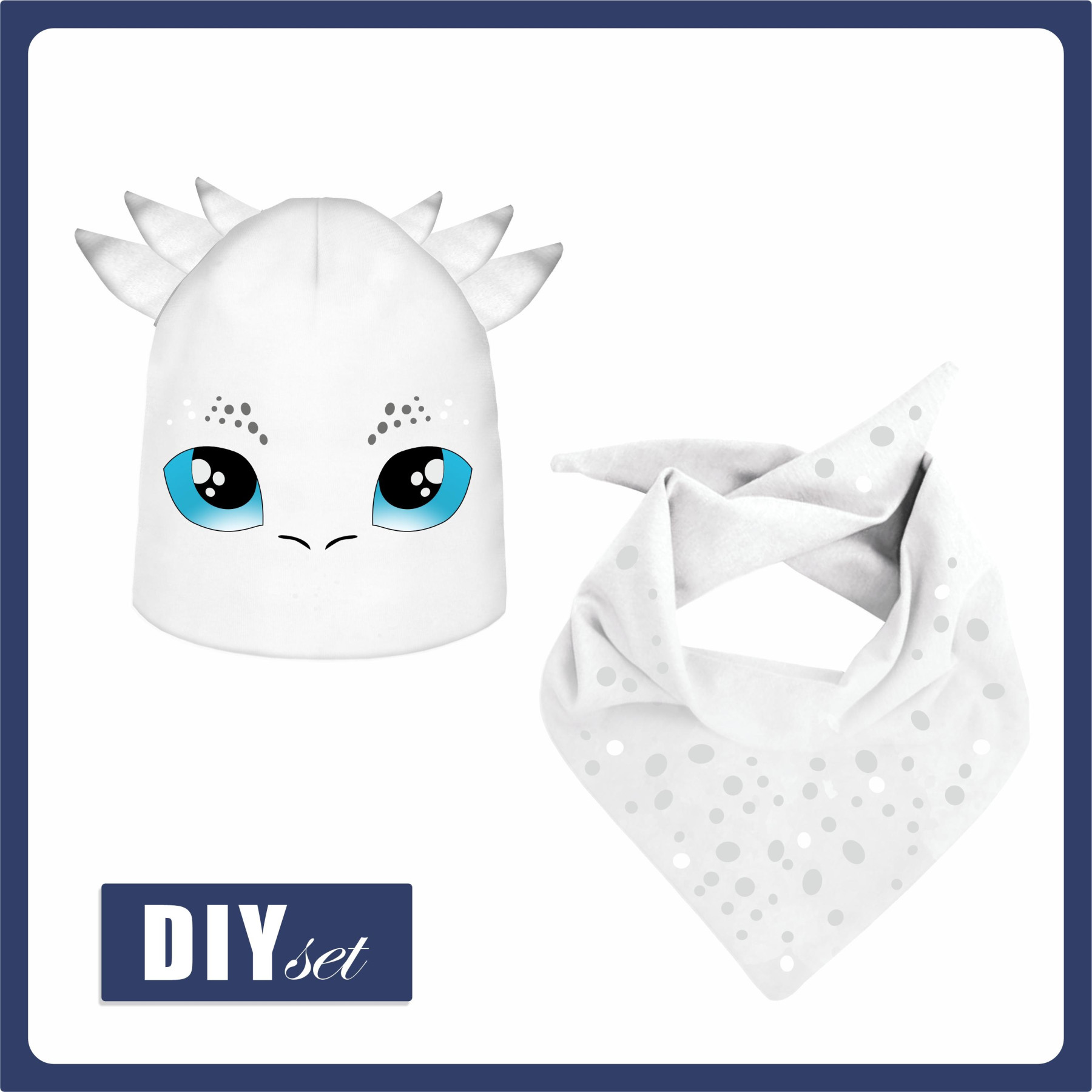 KID'S CAP AND SCARF (DINO) - WHITE DRAGON - sewing set