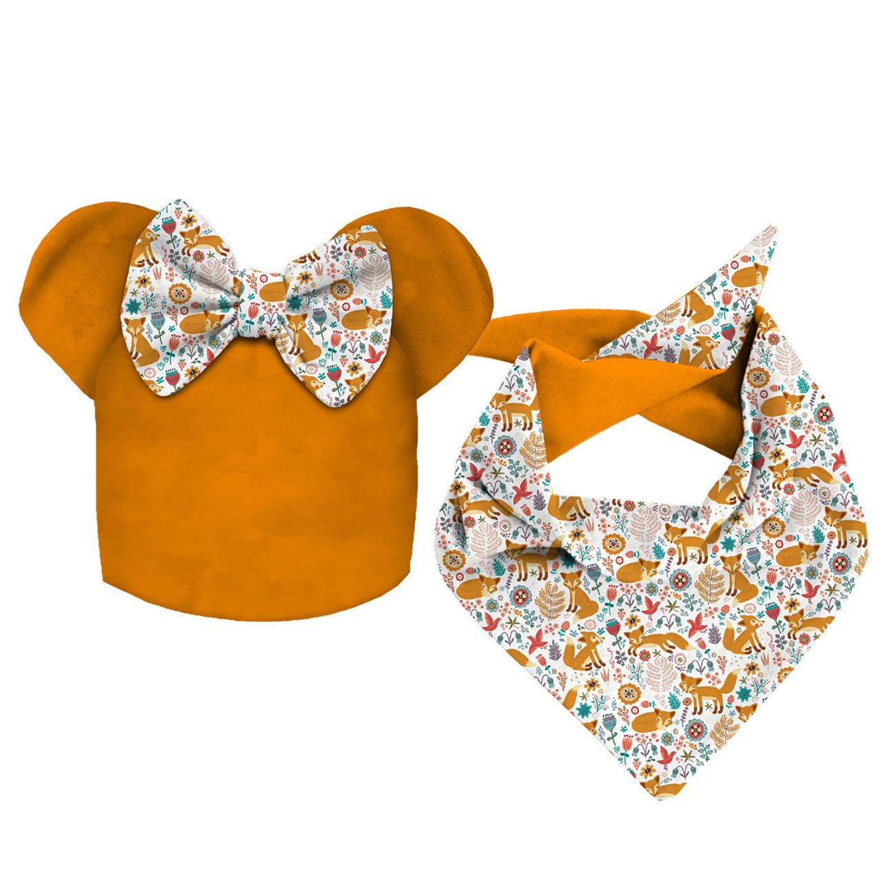 KID'S CAP AND SCARF (MOUSE) - FOXES IN THE FORREST / white - sewing set