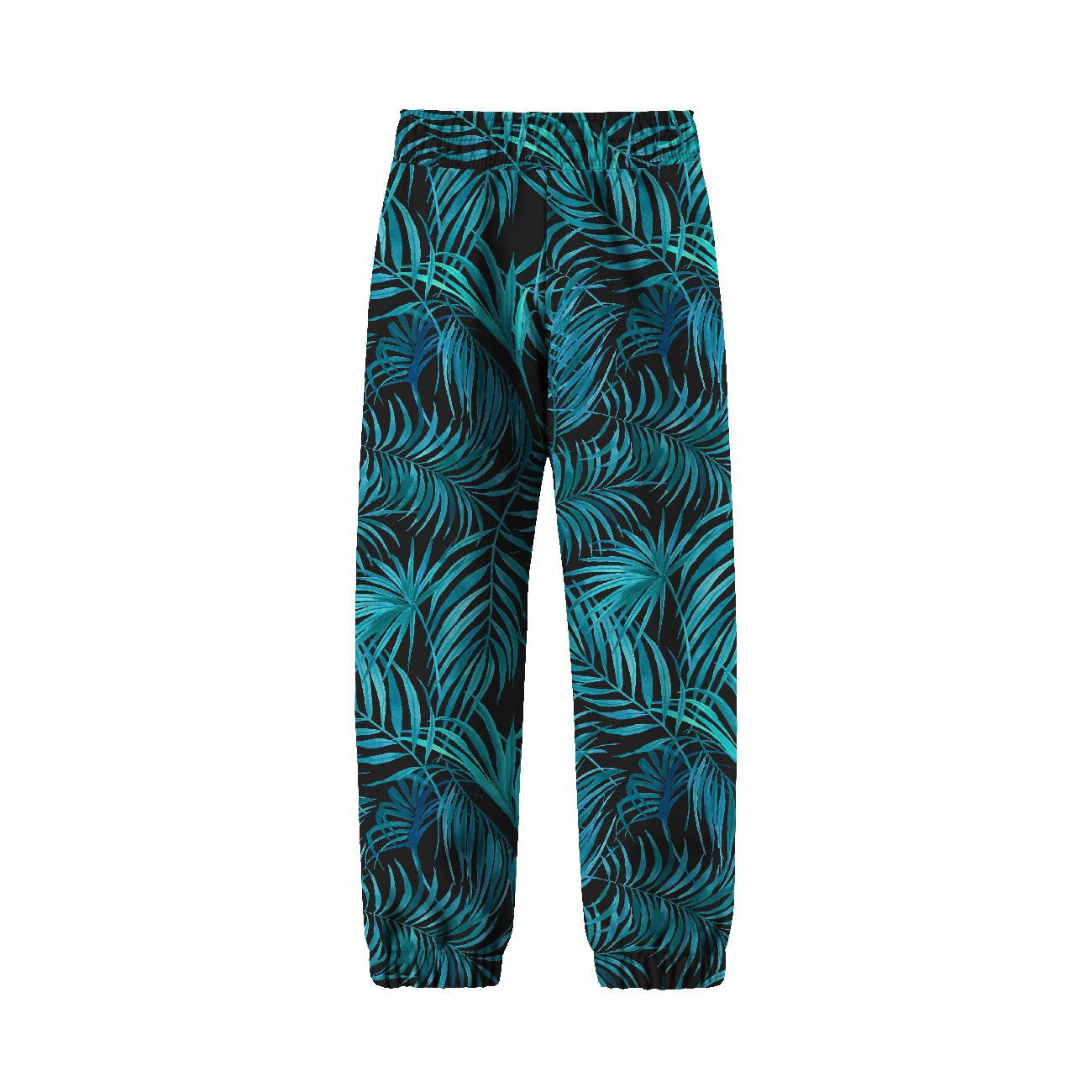 CHILDREN'S SOFTSHELL TROUSERS (YETI) - PALM LEAVES pat. 5 / black - sewing set