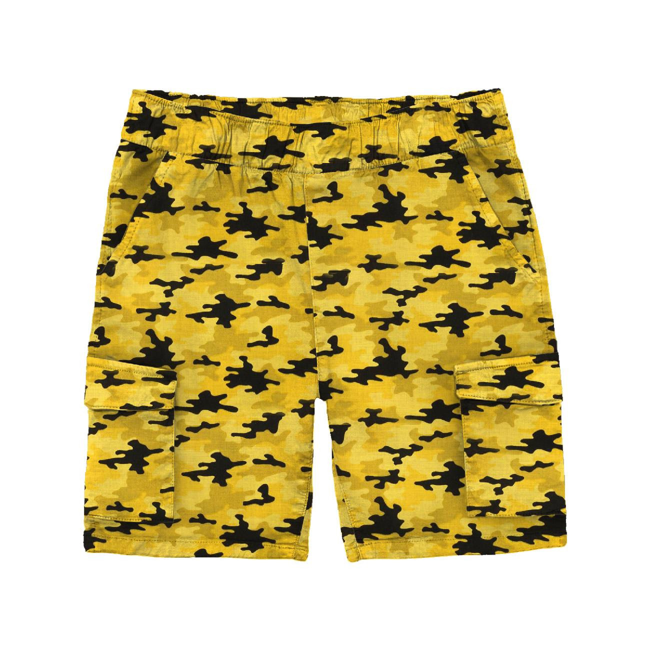 KID`S CARGO SHORTS - MINI CAMOUFLAGE / yellow - sewing set