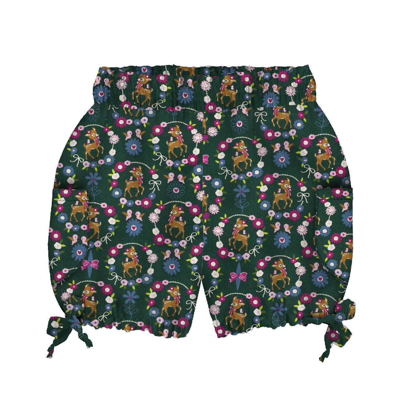 KID`S PUMPY SHORTS - ROE DEER (wreaths) / green - sewing set