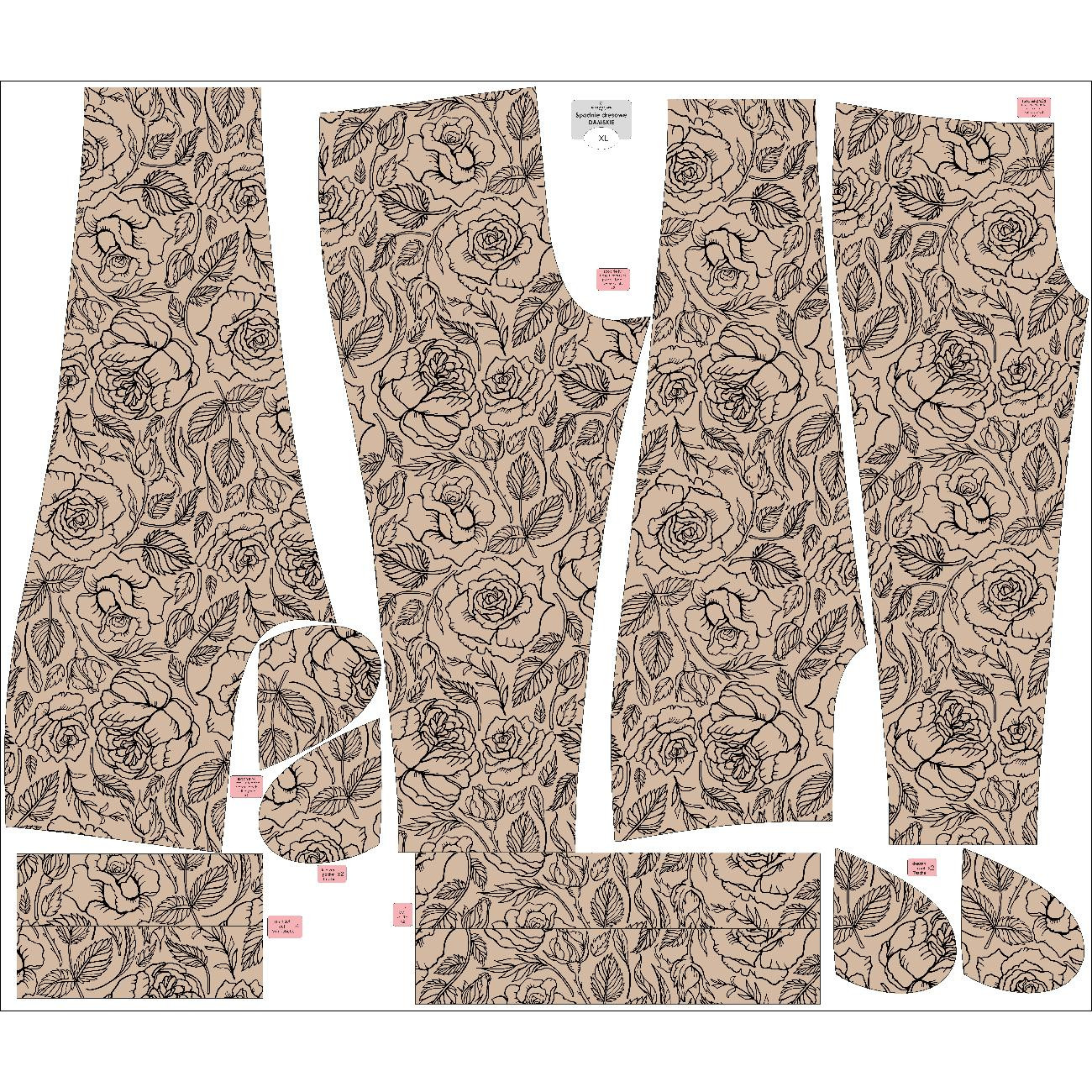 WOMEN'S JOGGERS (NOEMI) - ROSES / CONTOUR / beige - sewing set