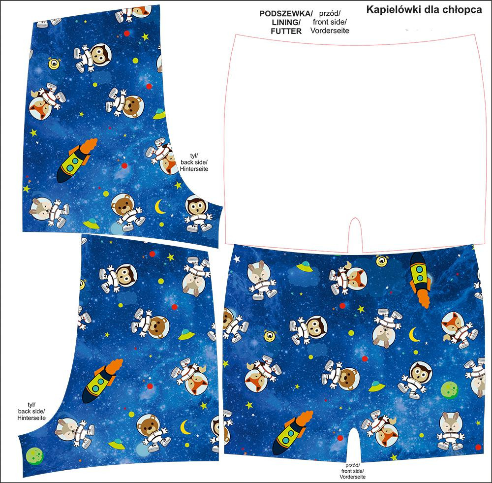 Boy's swim trunks - ANIMALS IN SPACE pat. 2 - sewing set