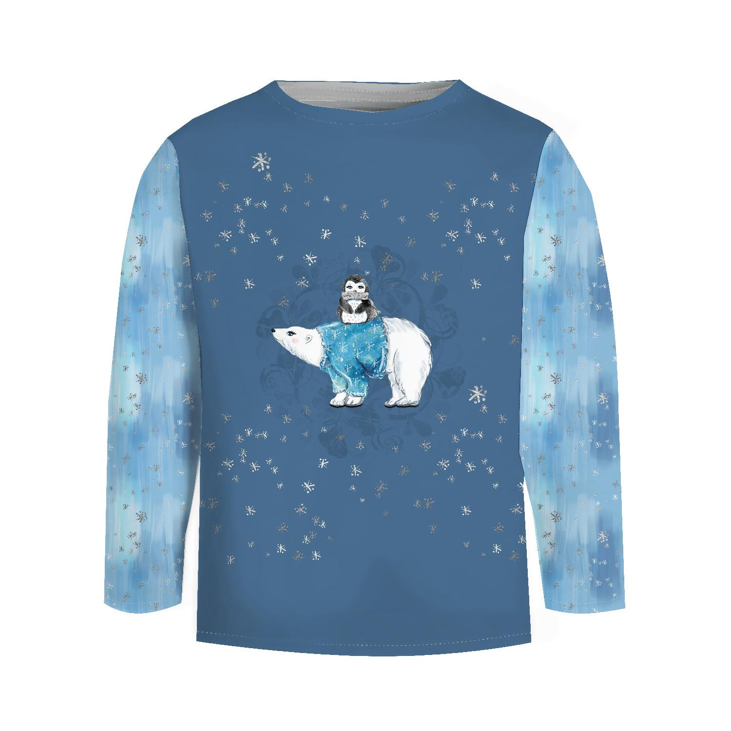 Longsleeve - PENGUIN ON  BEAR / winter sky (ENCHANTED WINTER) - sewing set