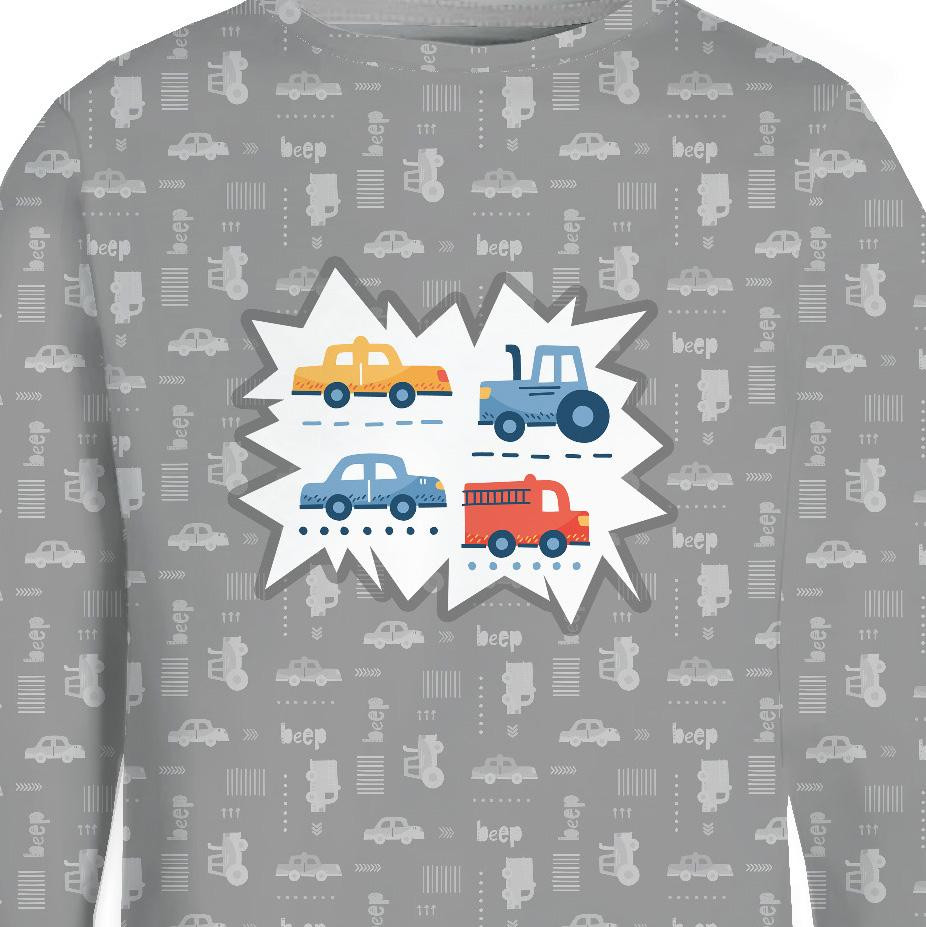 Longsleeve - VEHICLES pat. 2 / white (ADVENTURE BEGINS) - sewing set