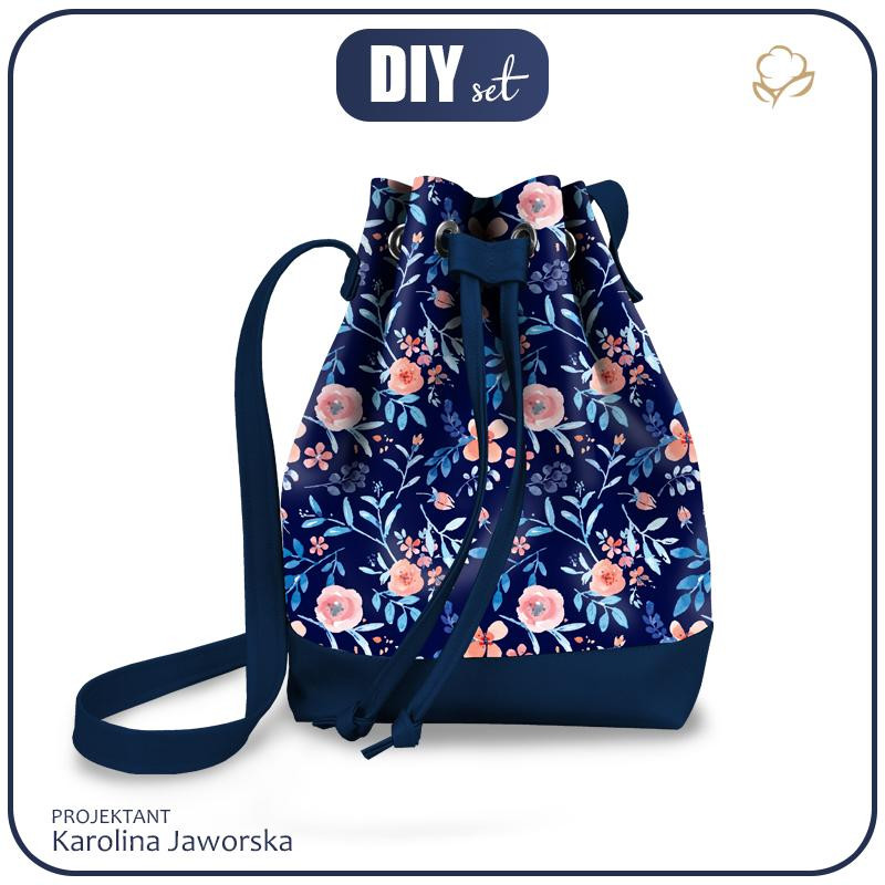 BUCKET BAG - PAINTED PEONIES / navy