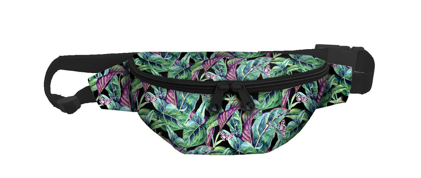 HIP BAG - MINI LEAVES AND INSECTS PAT. 1 (TROPICAL NATURE) / black / Choice of sizes