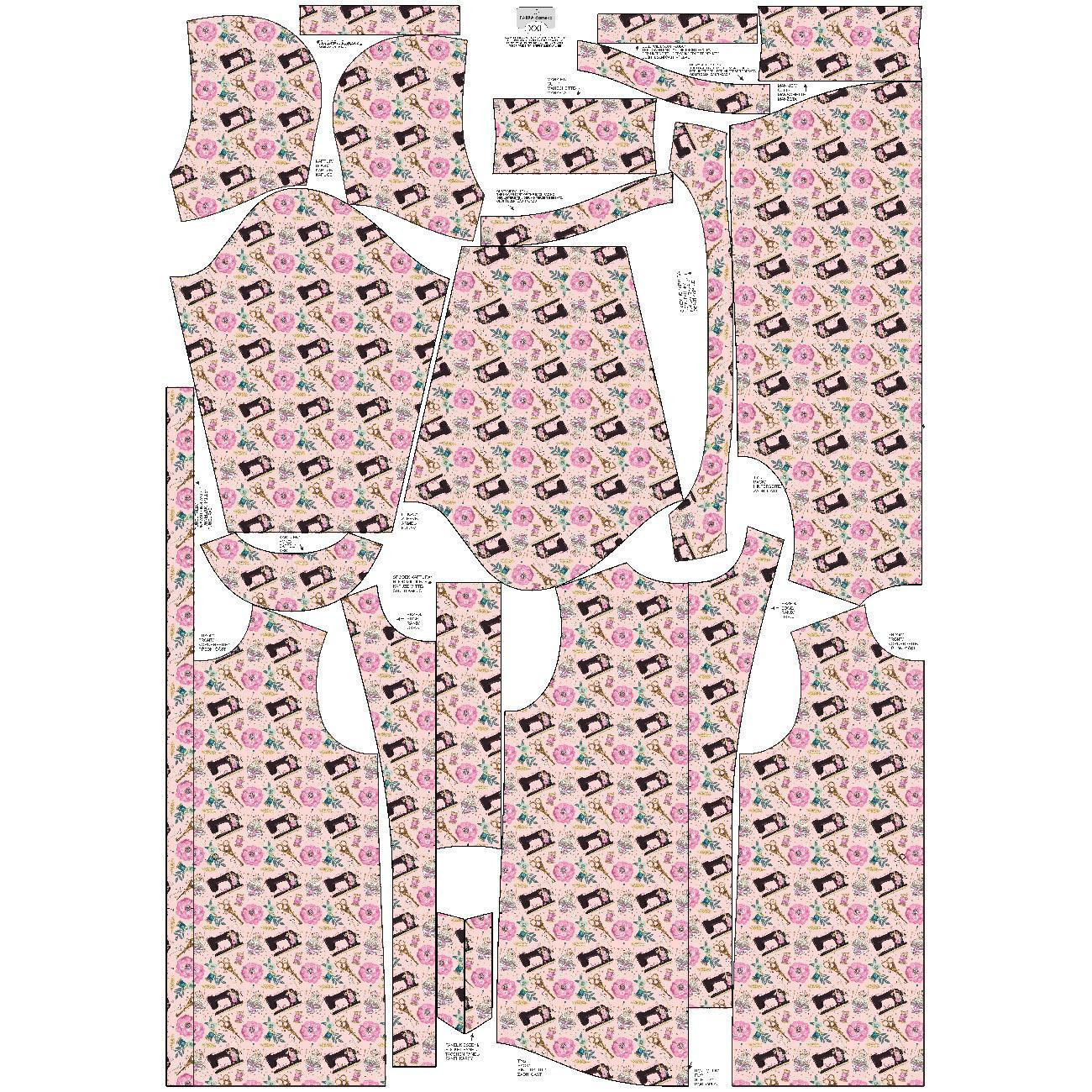 WOMEN'S PARKA PANEL (ANNA) - RETRO SEWING MACHINES pat. 1 / pink  - softshell L