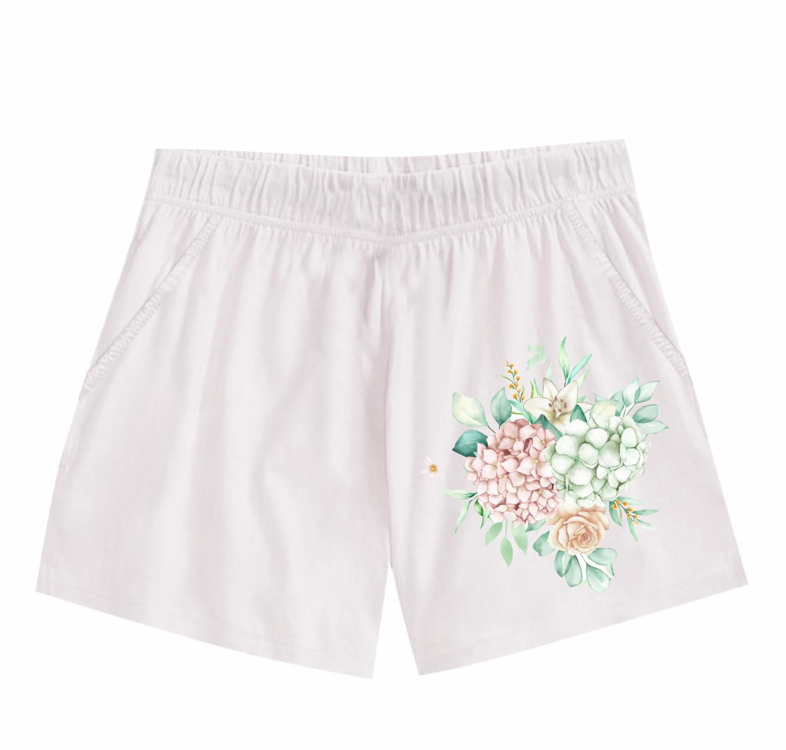 PAJAMAS-SHORTS "LINDA" - Hydrangeas / white - sewing set