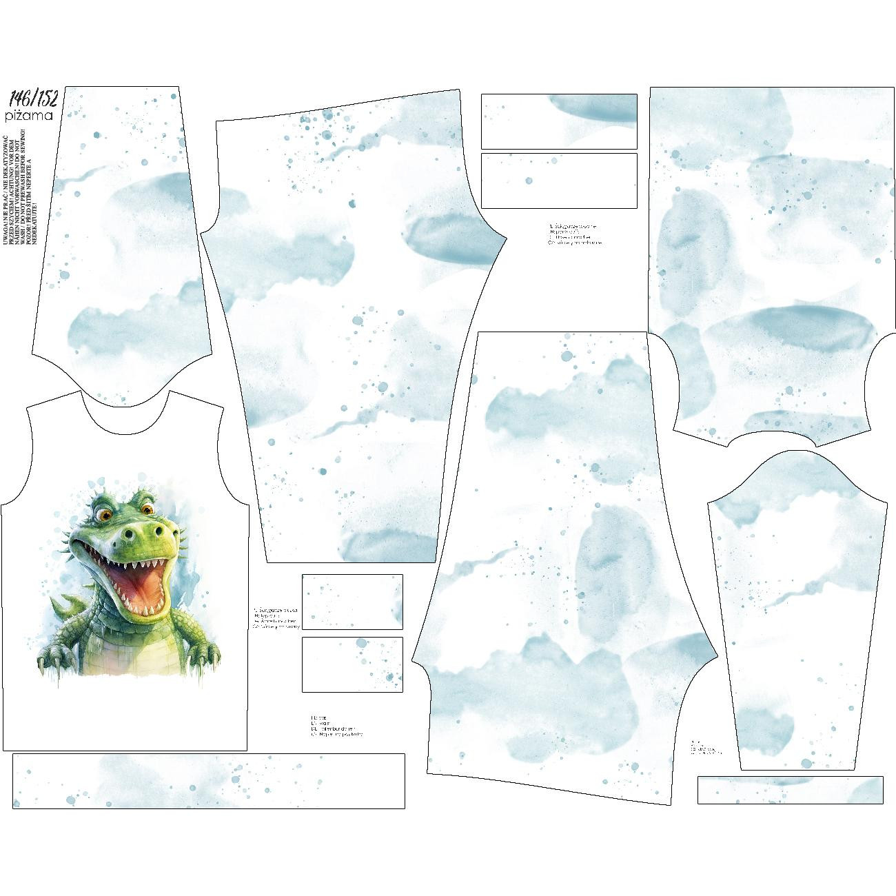 CHILDREN'S PAJAMAS " MIKI" - WATERCOLOR CROCODILE - sewing set