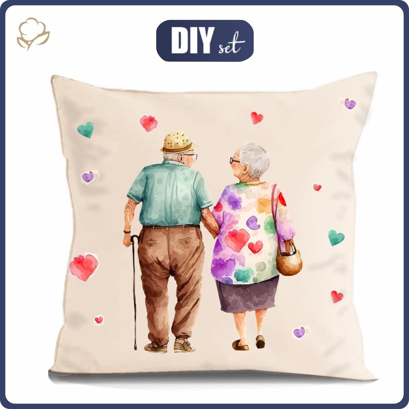 PILLOW 45X45 - GRANDPARENTS / colorful hearts - sewing set