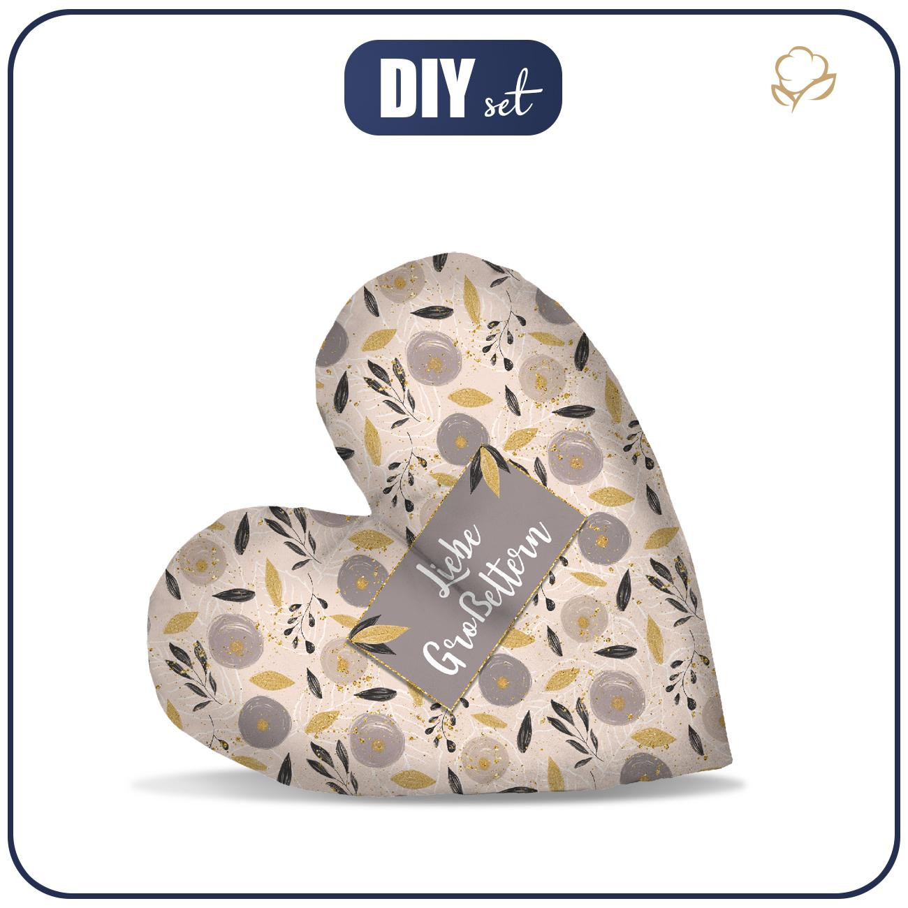 DECORATIVE PILLOW HEART - Liebe Großeltern / FLOWERS pat. 8 (gold)