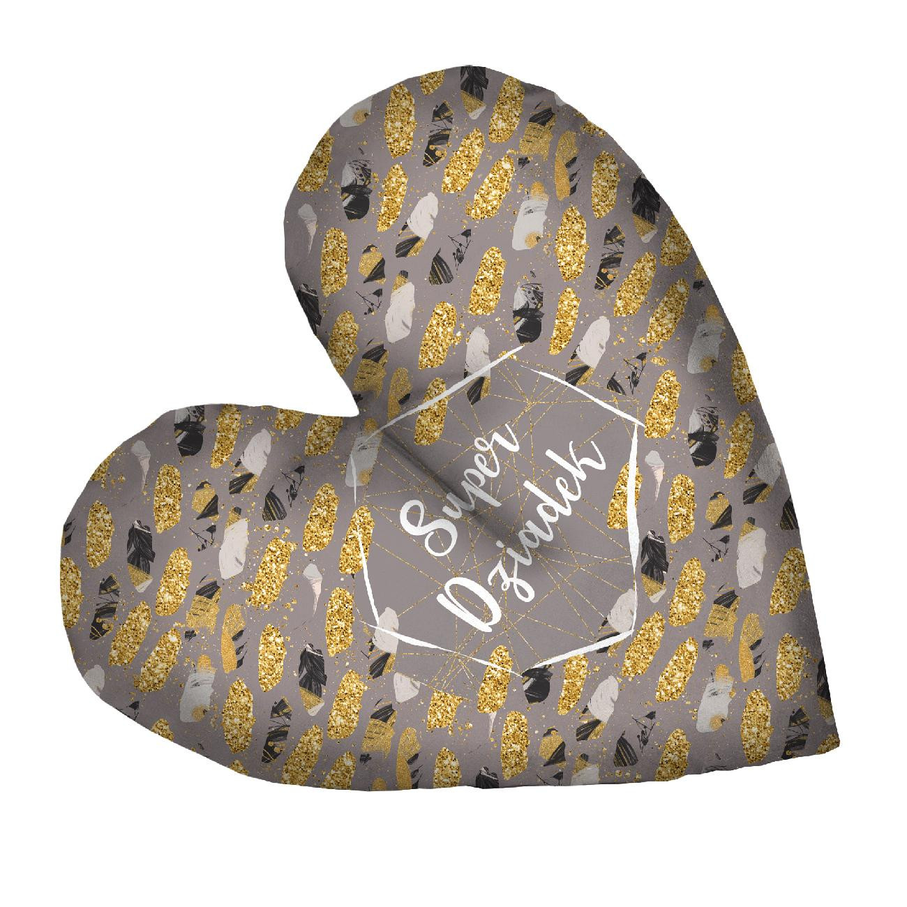 DECORATIVE PILLOW HEART - SUPER DZIADEK / FLOWER BOUQUET  pat. 6 (gold)