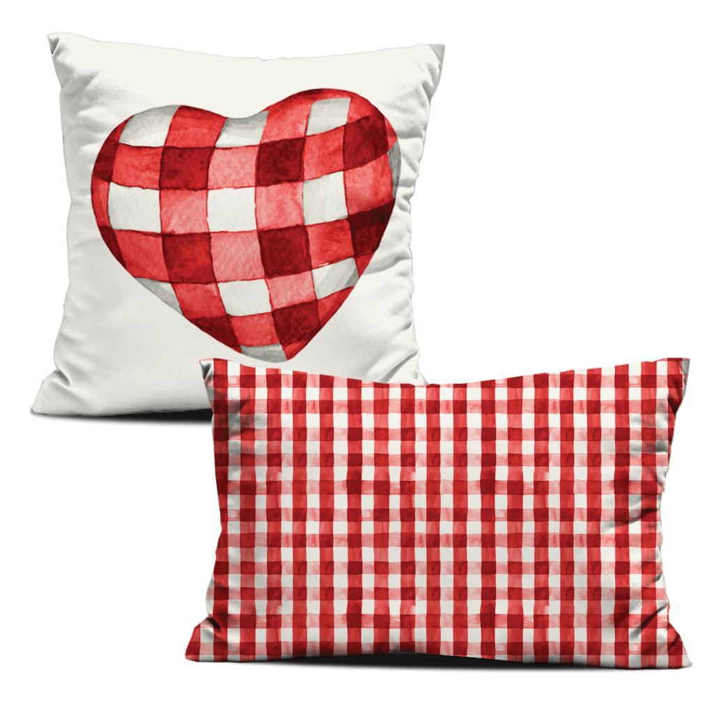 DECORATIVE PILOWS - HEARTS / MINI VICHY GRID