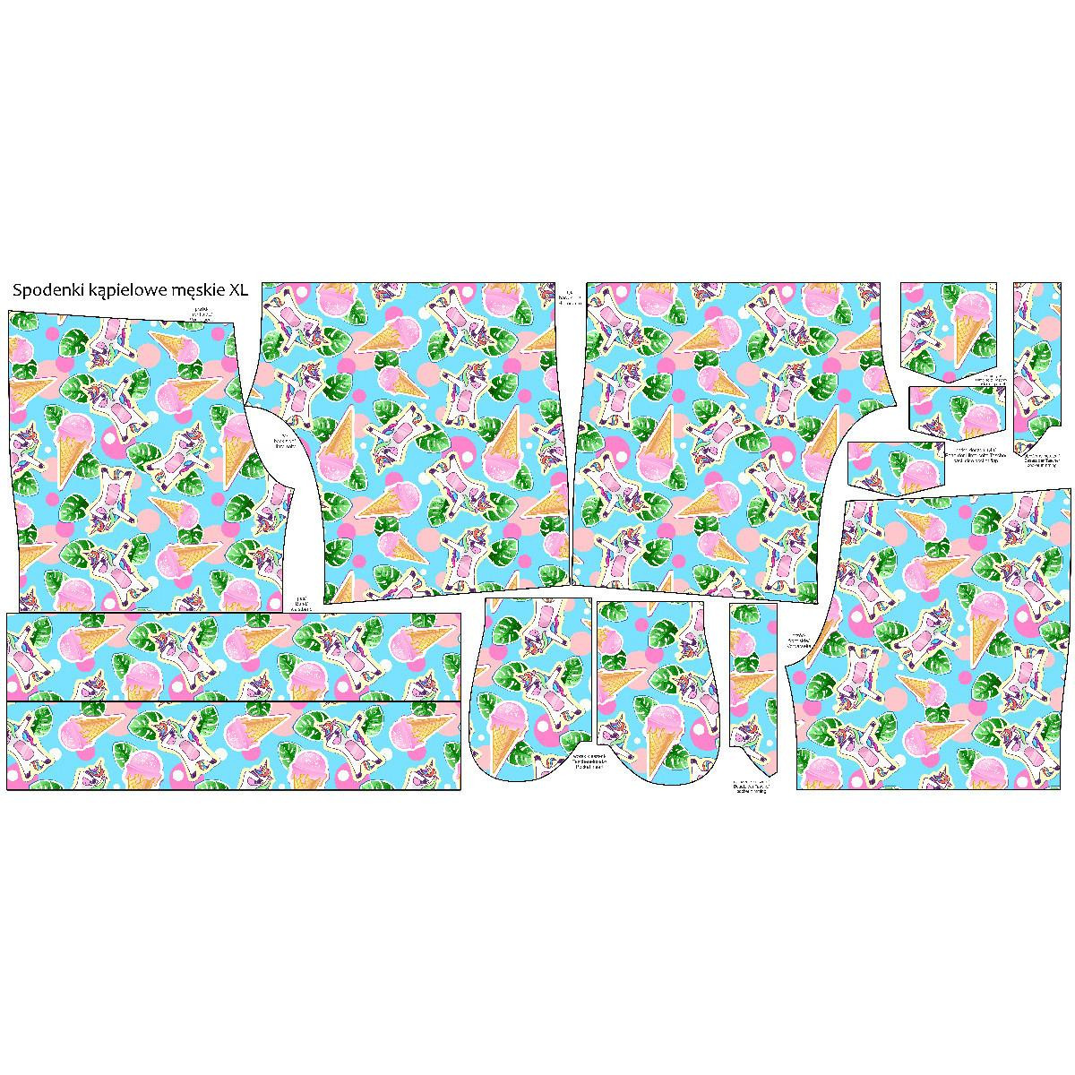 Men's swim trunks - UNICORNS AND ICE CREAM / light blue - sewing set