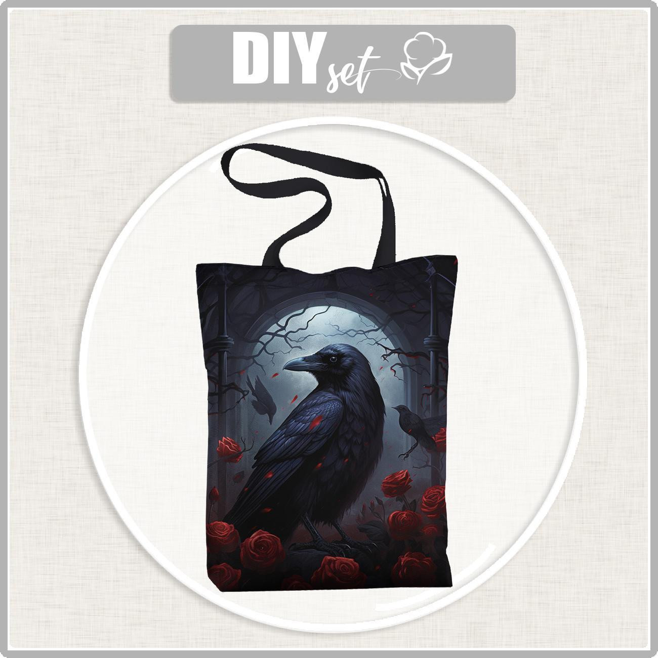 SHOPPER BAG - GOTHIC RAVEN pat. 2 - Waterproof woven fabric - sewing set