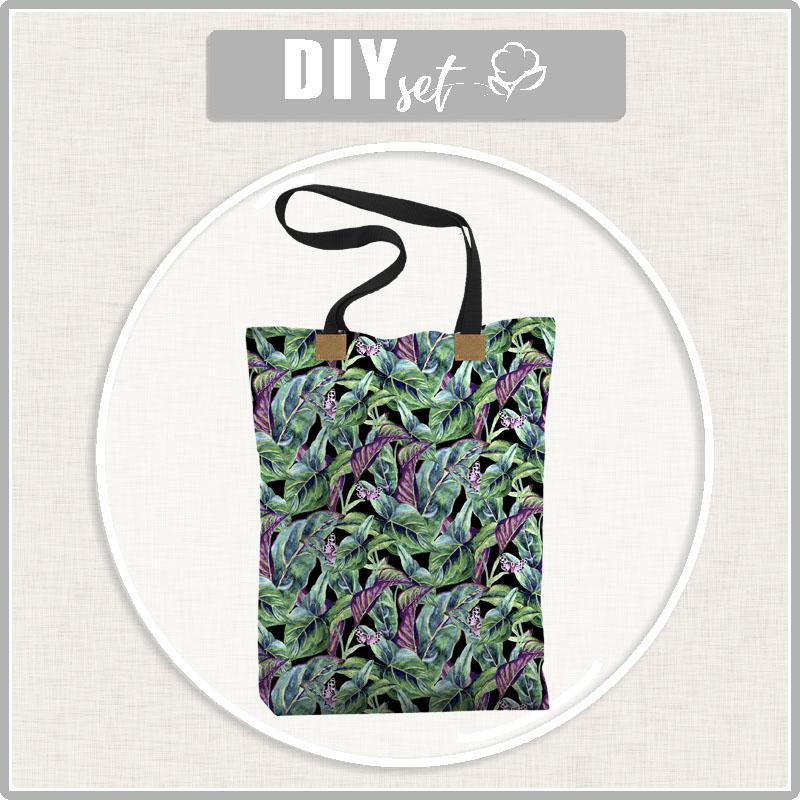 SHOPPER BAG - MINI LEAVES AND INSECTS PAT. 1 (TROPICAL NATURE) / black - sewing set