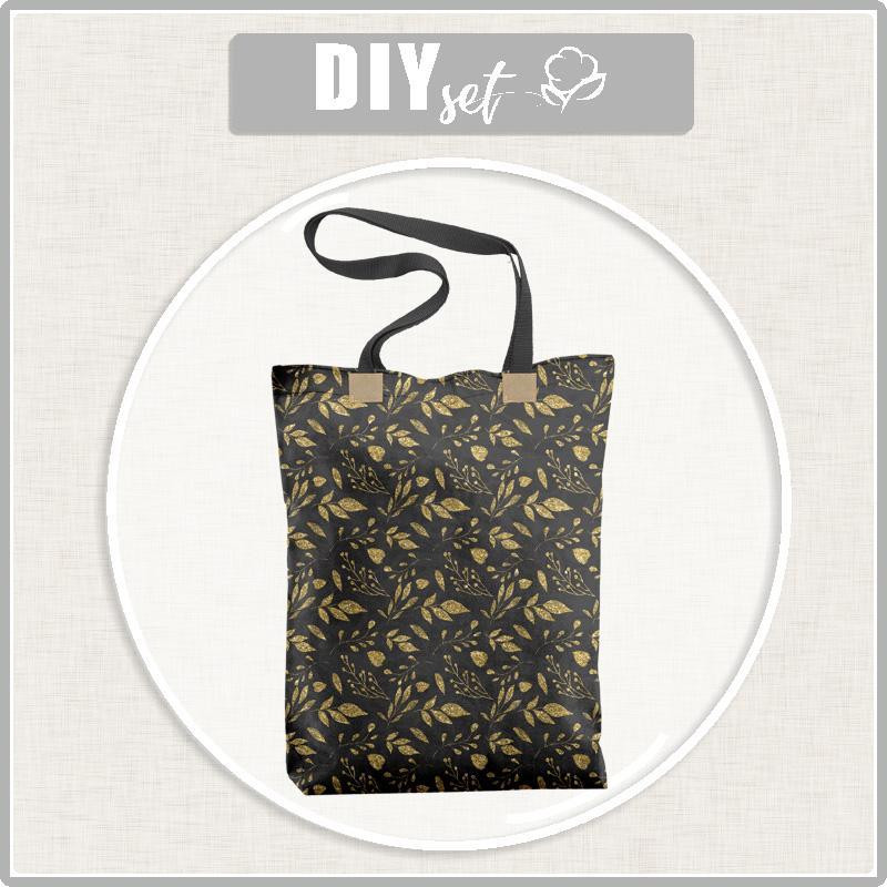 SHOPPER BAG - LEAVES pat. 11 (gold) / black - sewing set