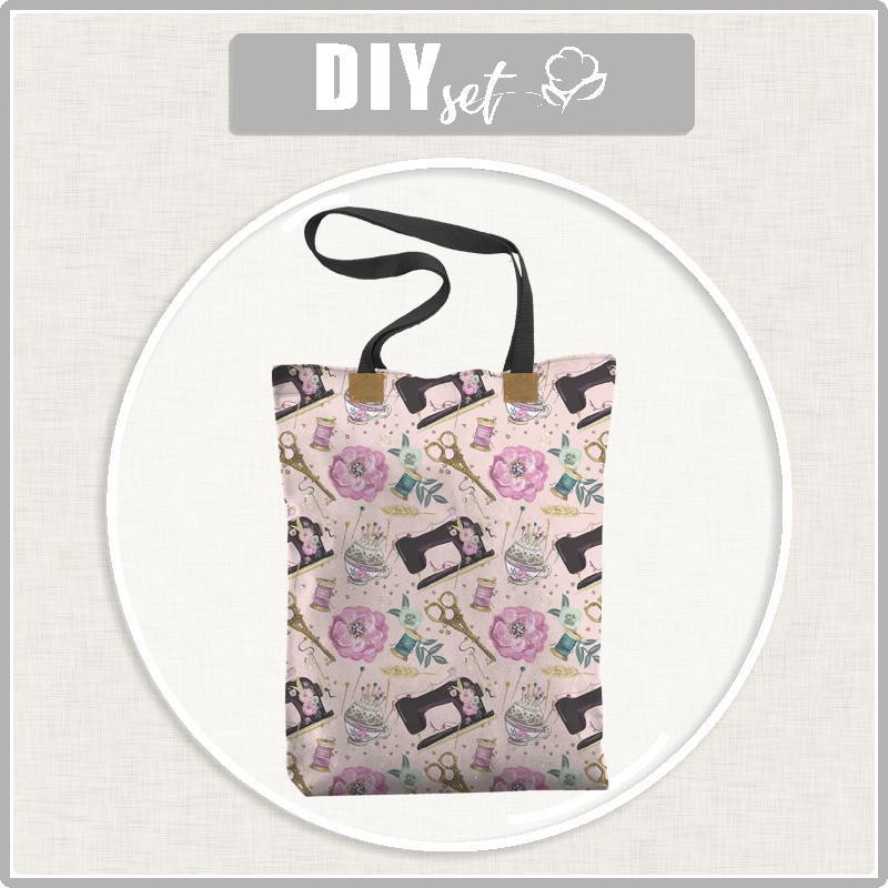 SHOPPER BAG -  RETRO SEWING MACHINES pat. 1 / pink - sewing set