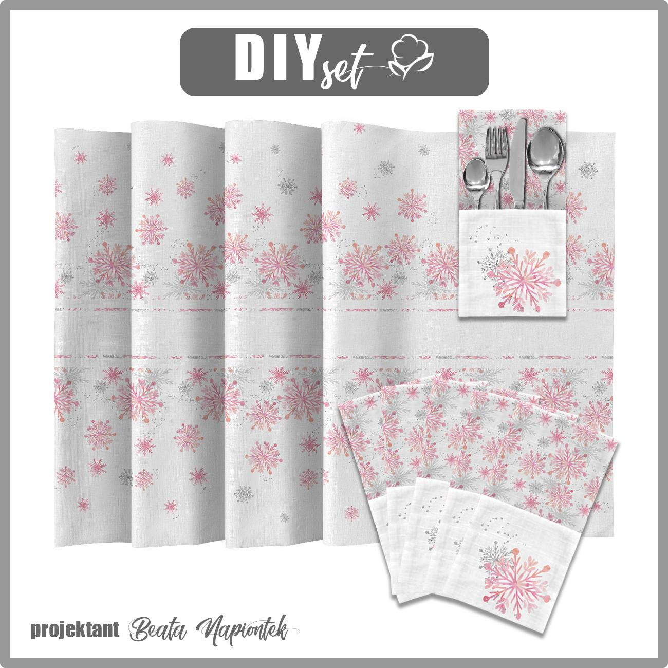 NAPKINS AND RUNNER - PINK SNOWFLAKES pat. 2 - sewing set