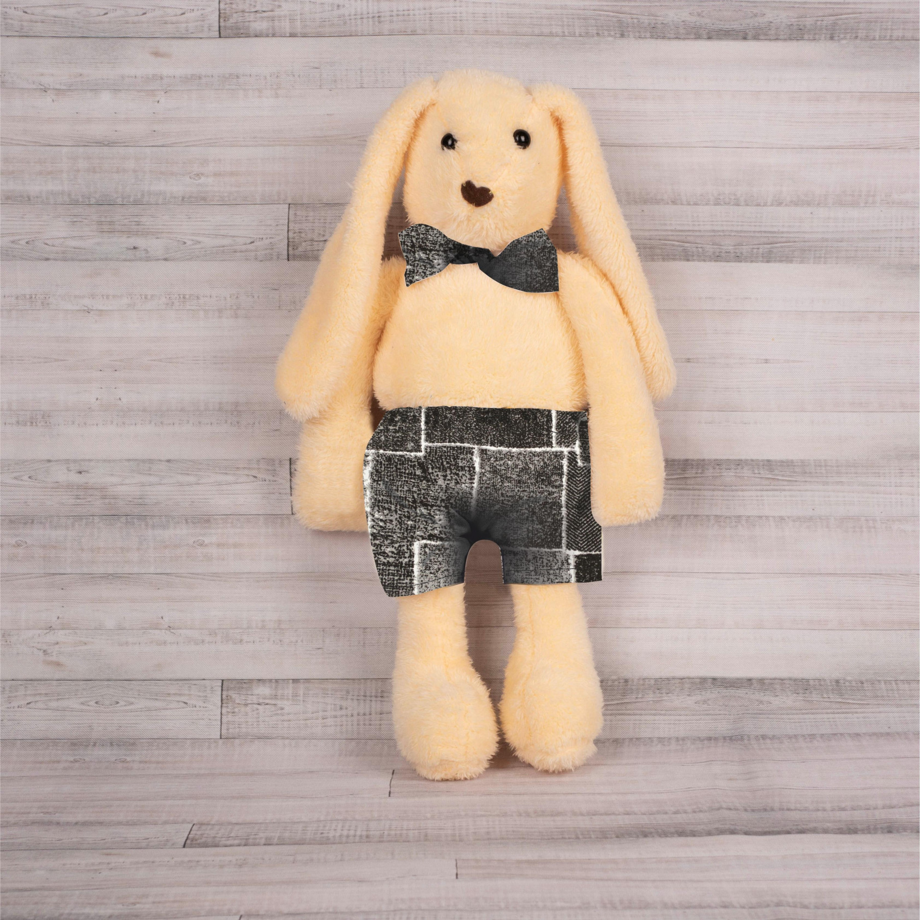 SHORTS + BOW TIE FOR BUNNY - JEANS PATCHES / black - sewing set