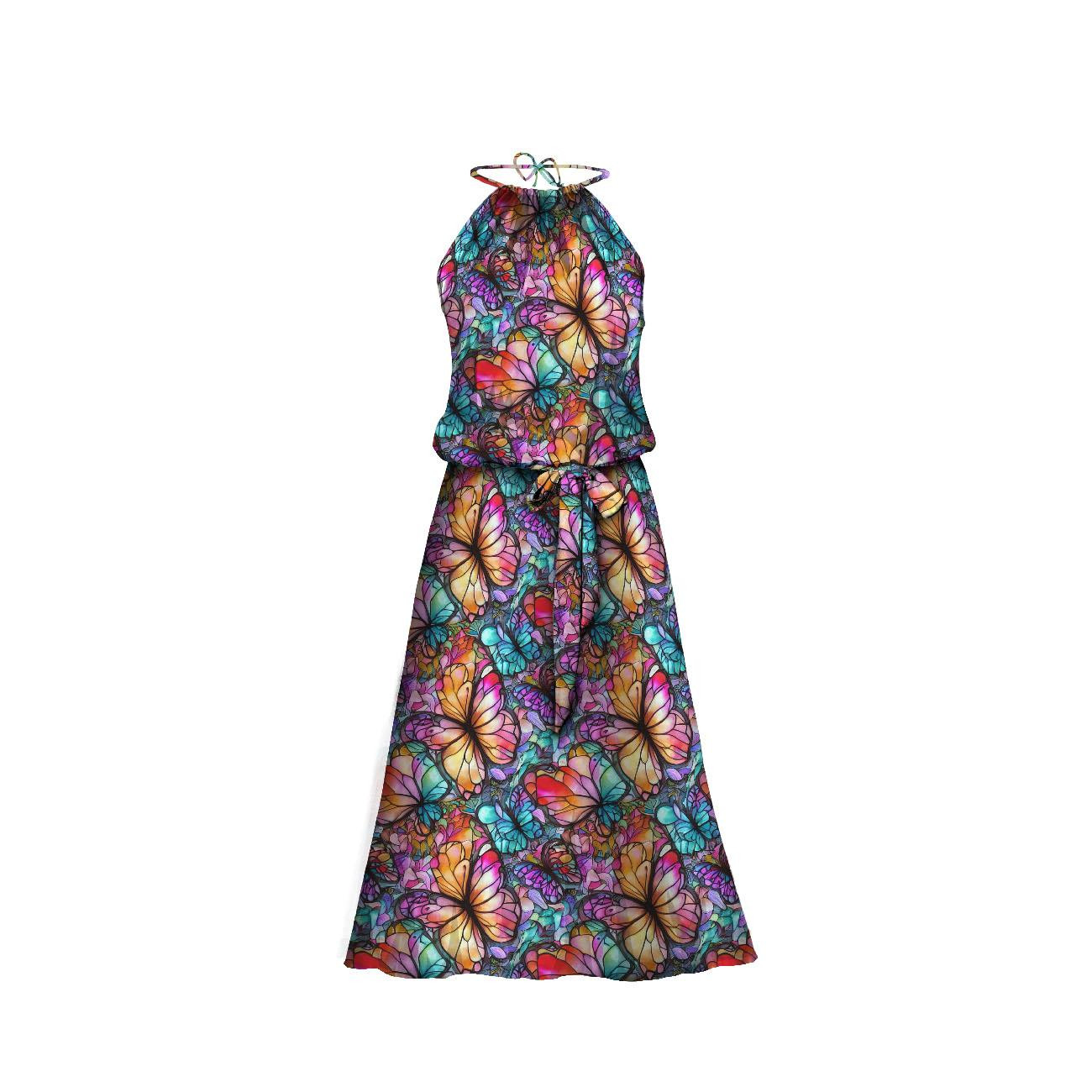 DRESS "DALIA" MAXI - BUTTERFLIES / STAINED GLASS - sewing set