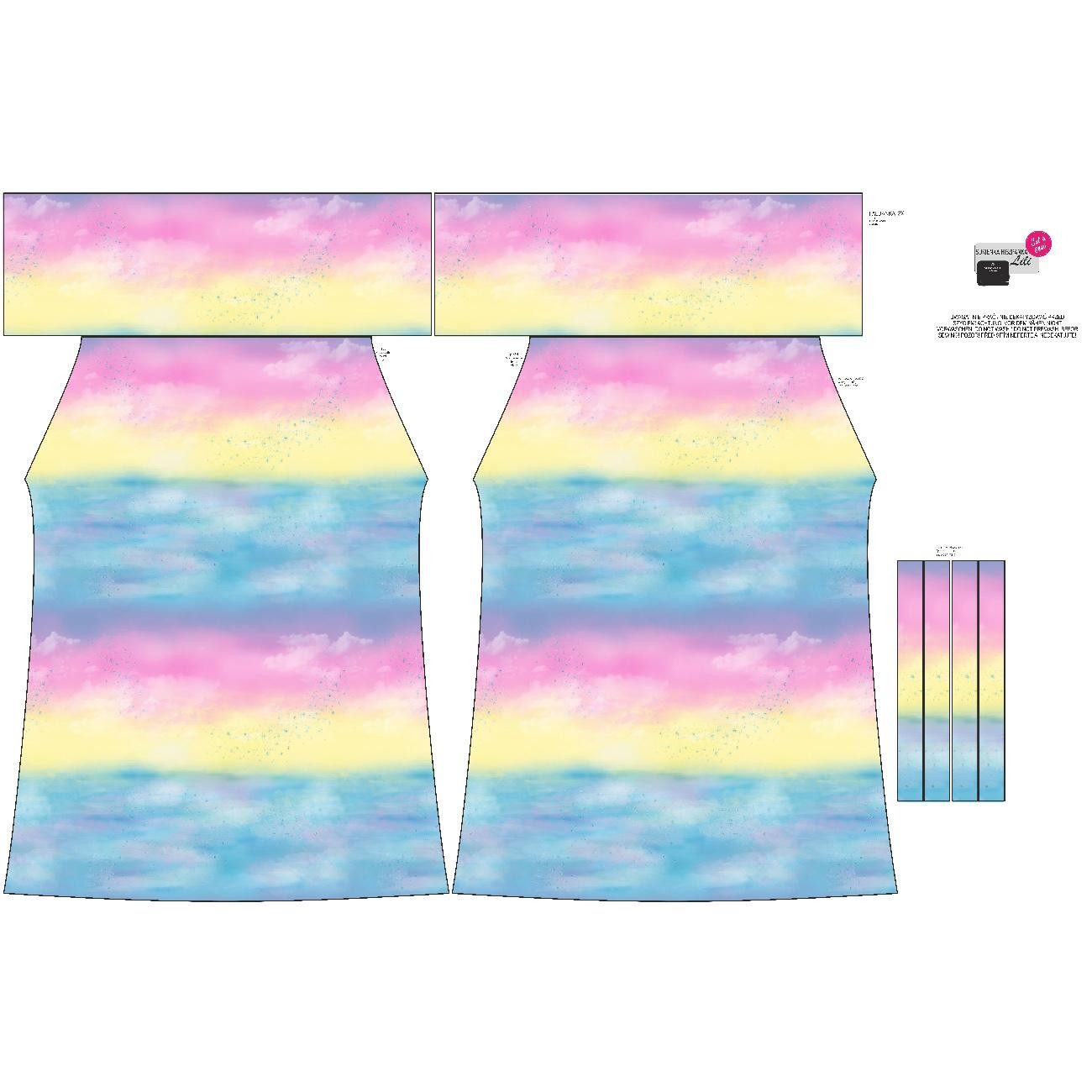 Bardot neckline dress (LILI) - RAINBOW OCEAN pat. 1 - sewing set