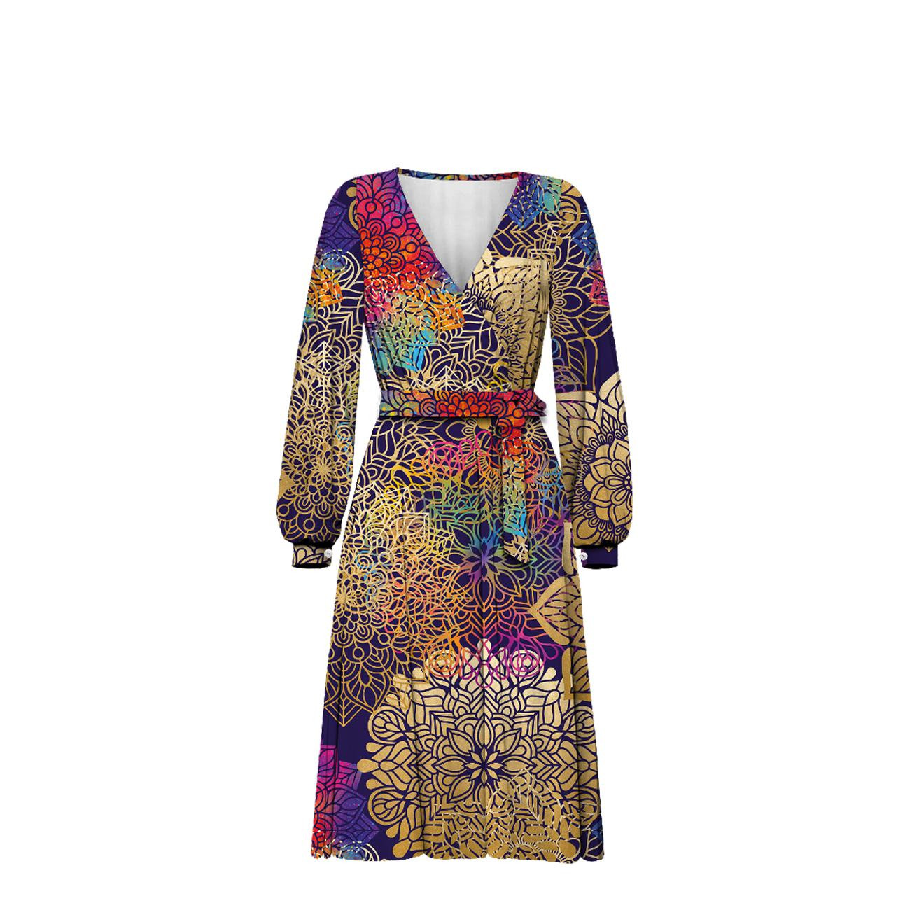 WRAP MIDI DRESS (BIANCA) - MANDALA pat. 2 - sewing set