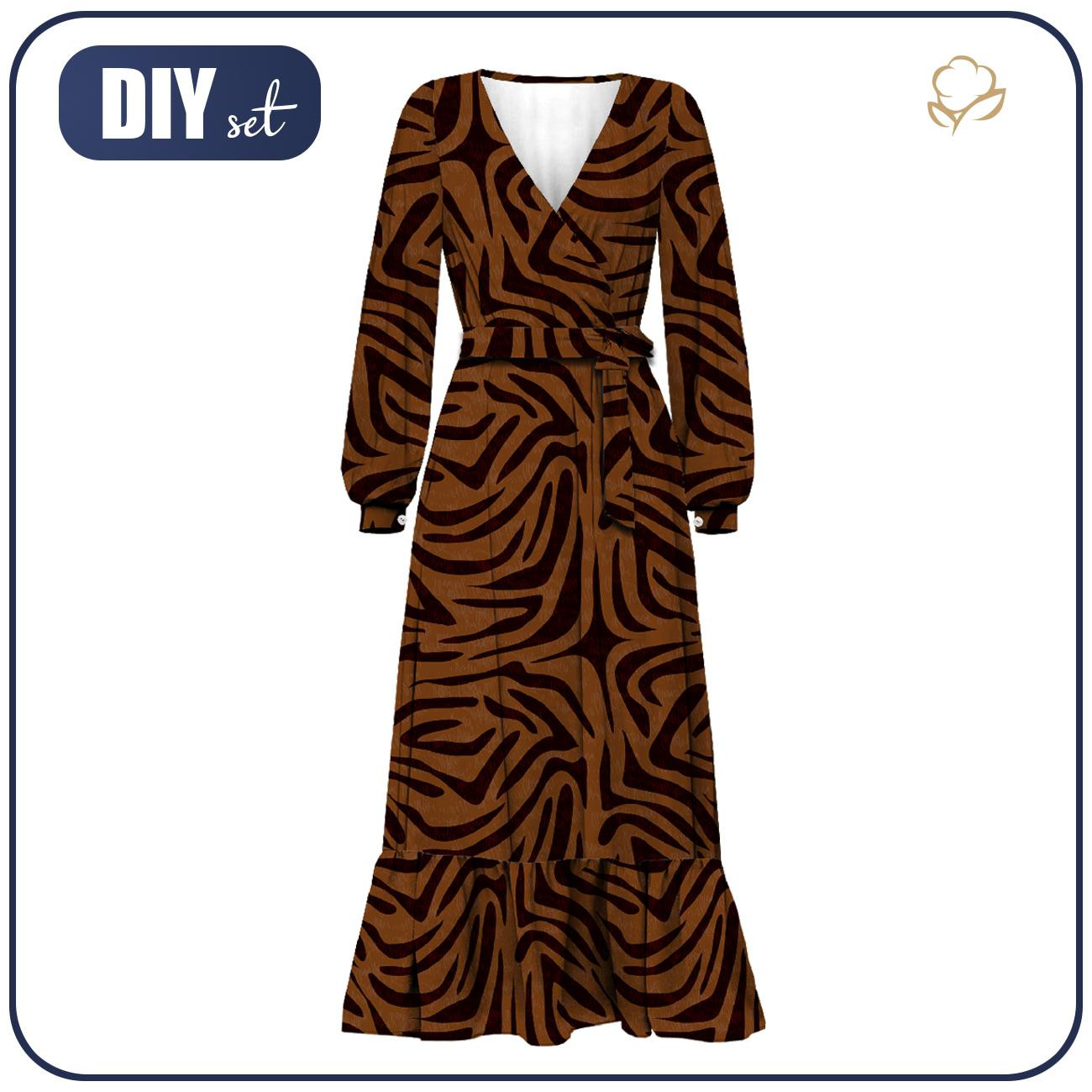 WRAP FLOUNCED DRESS (ABELLA) - ZEBRA PAT. 2 / brown - sewing set