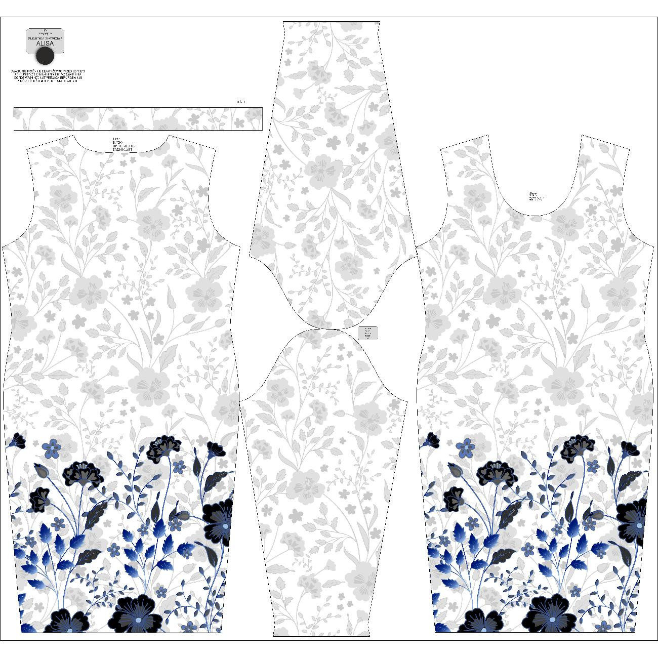 PENCIL DRESS (ALISA) - FLOWERS (pattern no. 5 navy) / white - sewing set