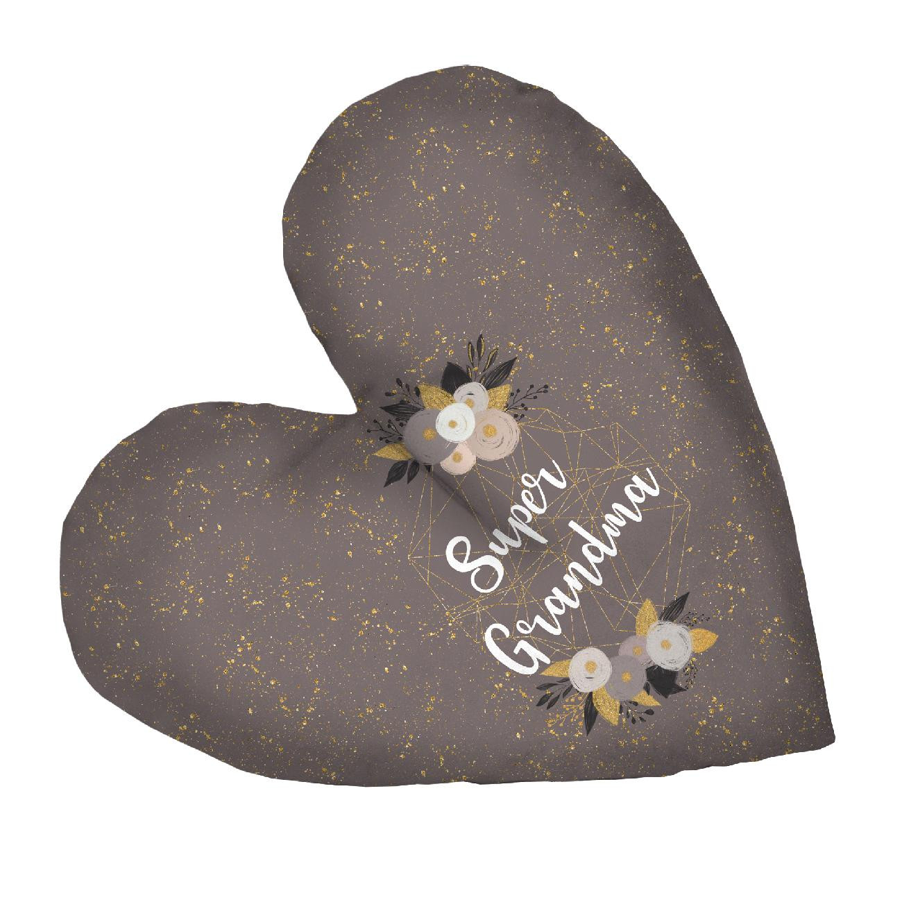 DECORATIVE PILLOW HEART - Super Grandma / FLOWER BOUQUET  pat. 7 (gold)