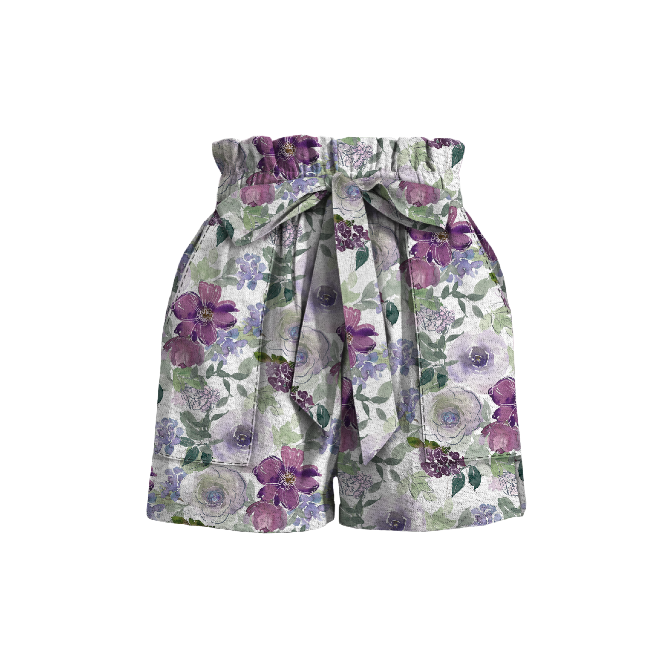 PAPERBAG SHORTS - WATER-COLOR FLOWERS pat. 3 - sewing set