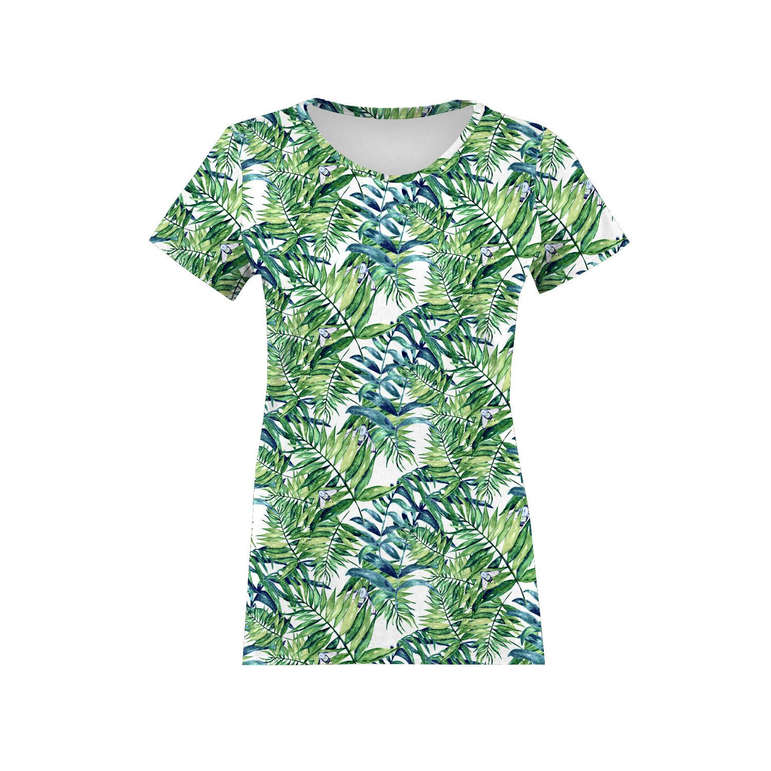 WOMEN’S T-SHIRT - MINI LEAVES AND INSECTS PAT. 6 (TROPICAL NATURE) / white - single jersey