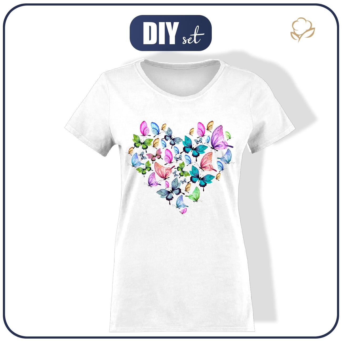 WOMEN’S T-SHIRT - HEART BUTTERFLIES / white - sewing set