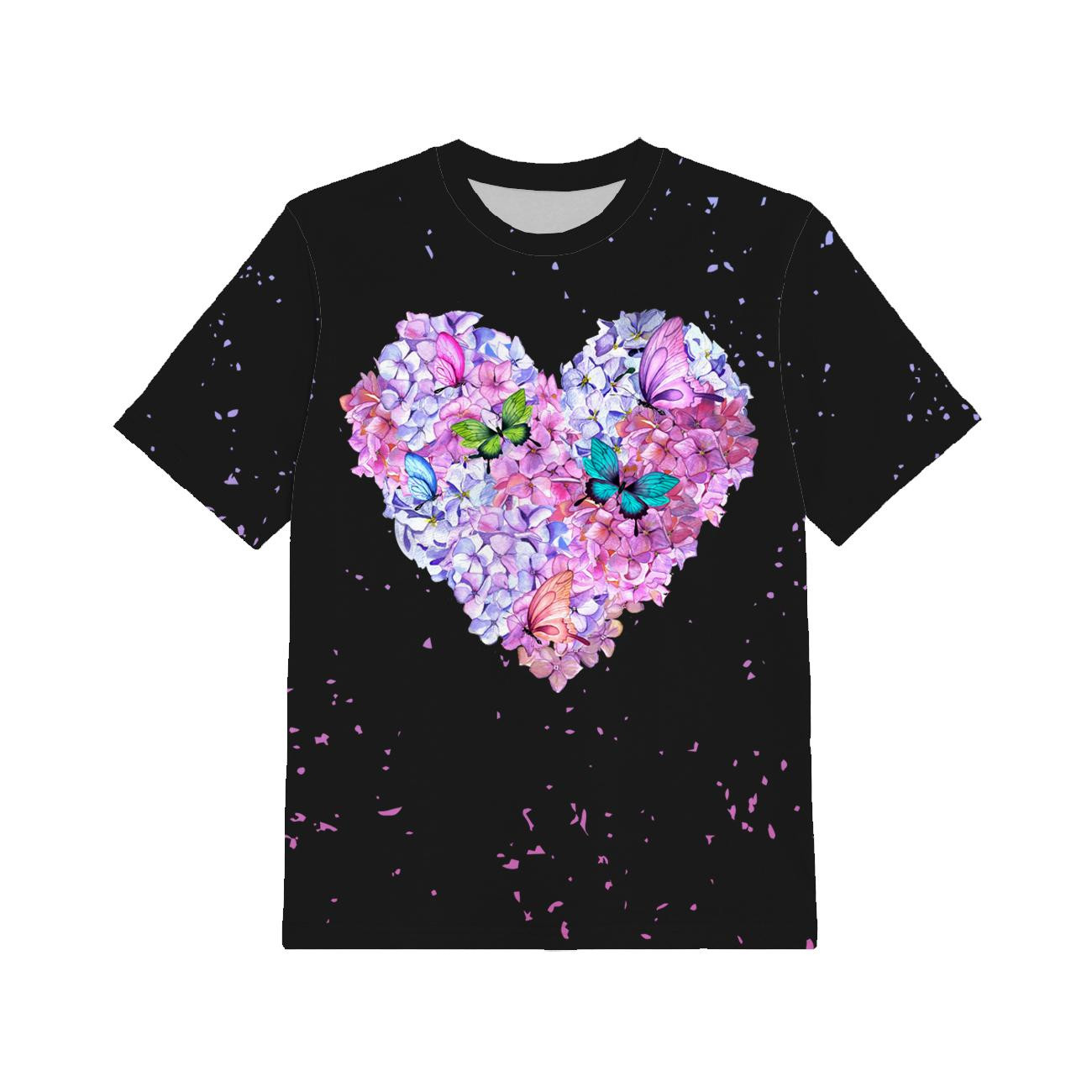 KID’S T-SHIRT - HEART FLOWERS / black - sewing set