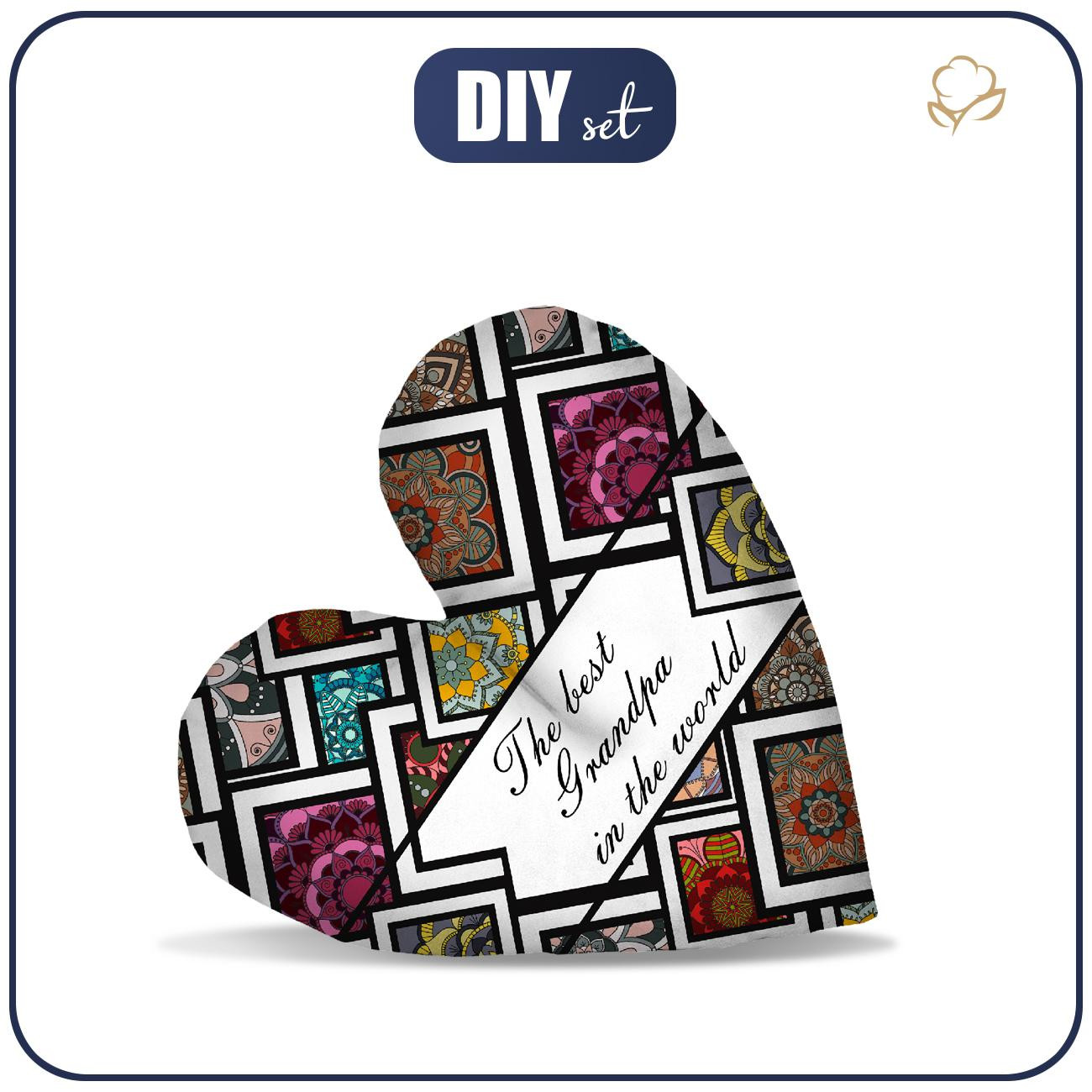 DECORATIVE PILLOW HEART - The Best Grandpa in the World / STAINED GLASS