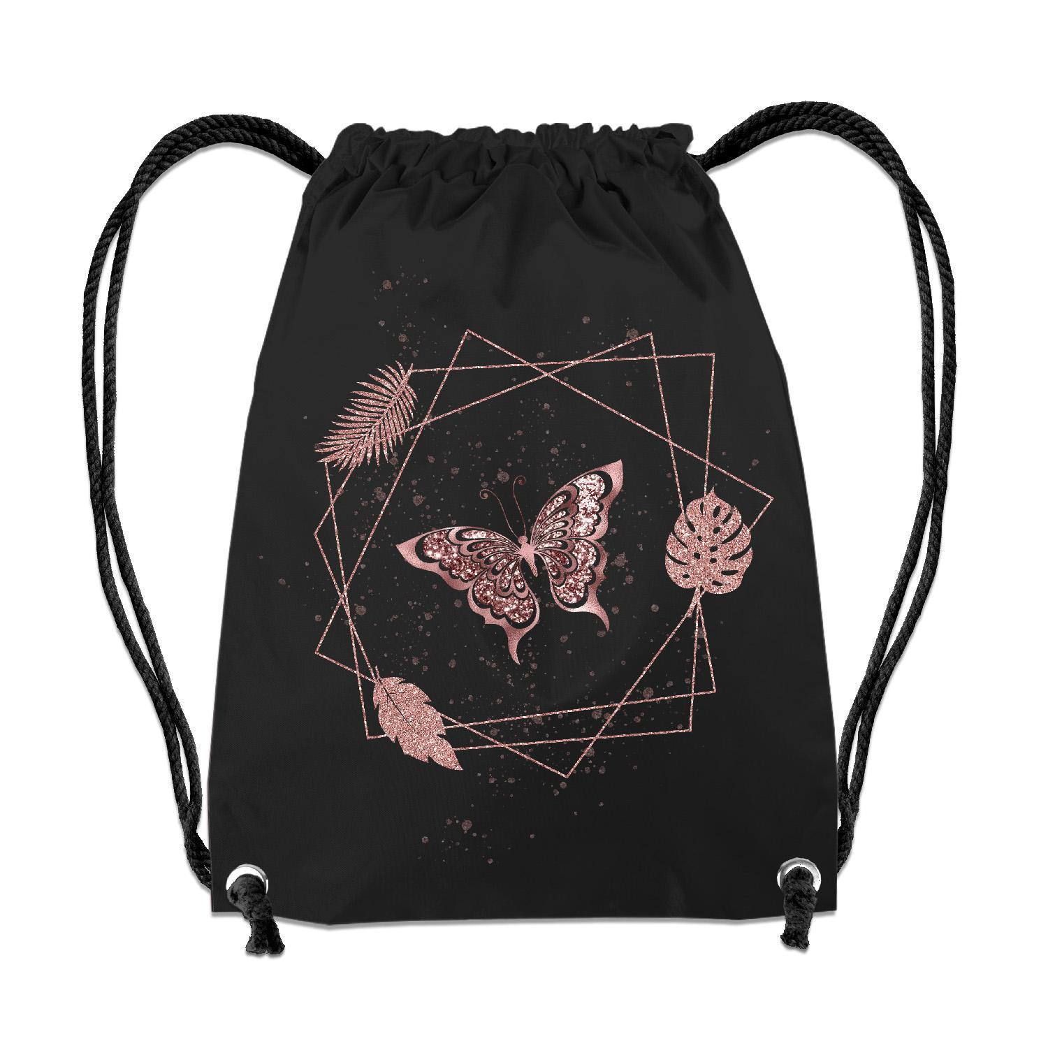 GYM BAG - BUTTERFLY / rhombuses (GLITTER BUTTERFLIES) - sewing set