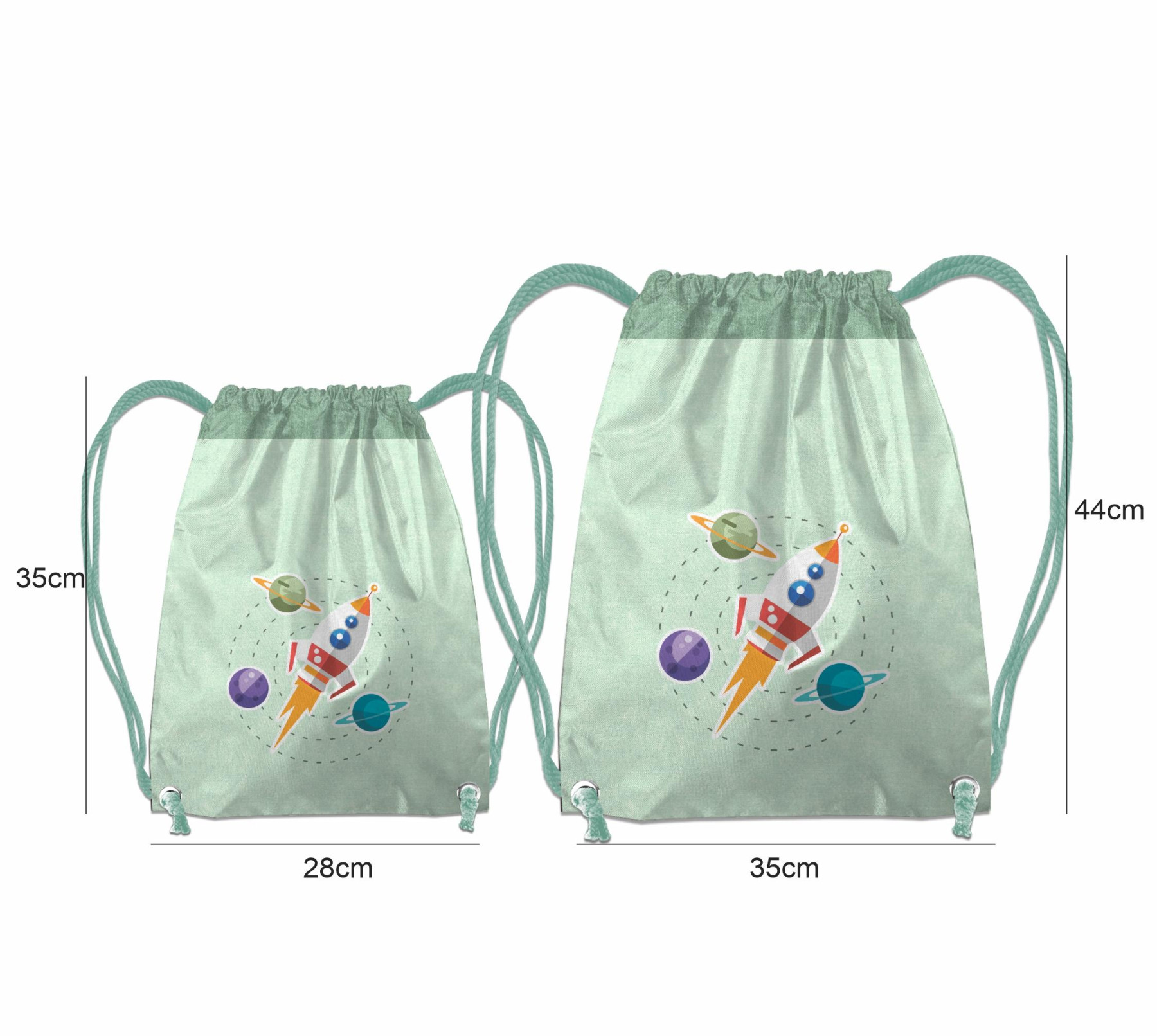 GYM BAG - ROCKET AND PLANETS (SPACE EXPEDITION) / ACID WASH MINT - sewing set
