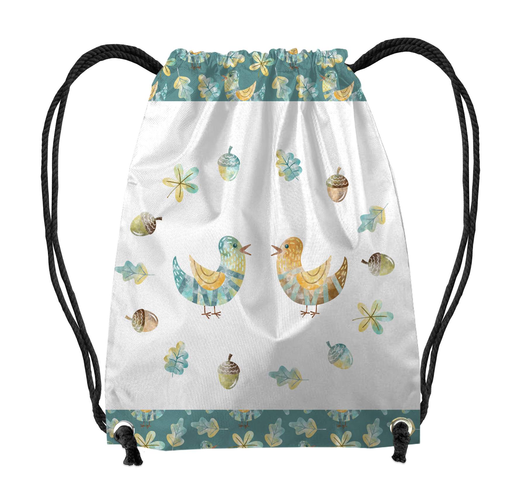 GYM BAG - BIRDS AND LEAVES (FOREST ANIMALS) - sewing set