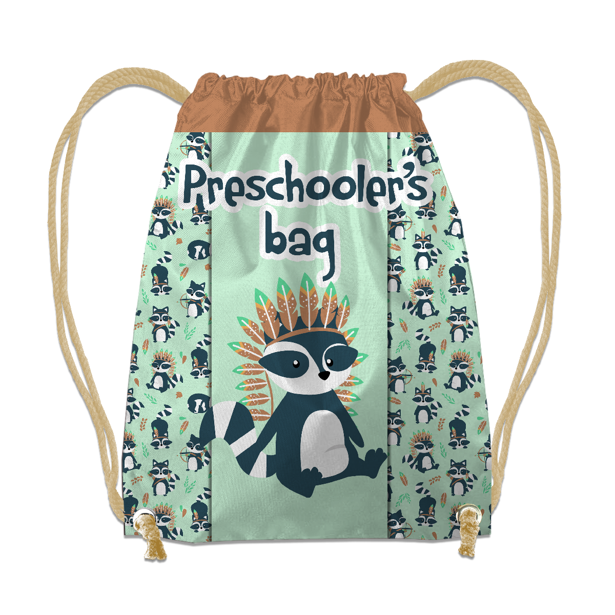 GYM BAG - RACCOONS Pat. 2 / green EN / Choice of sizes