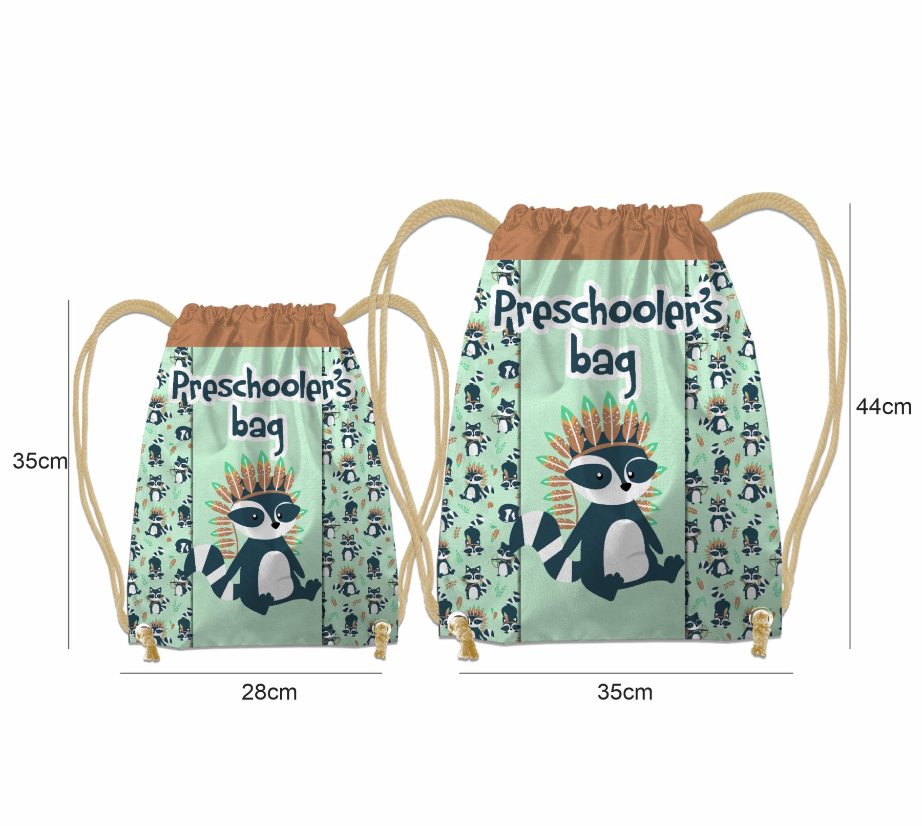 GYM BAG - RACCOONS Pat. 2 / green EN / Choice of sizes