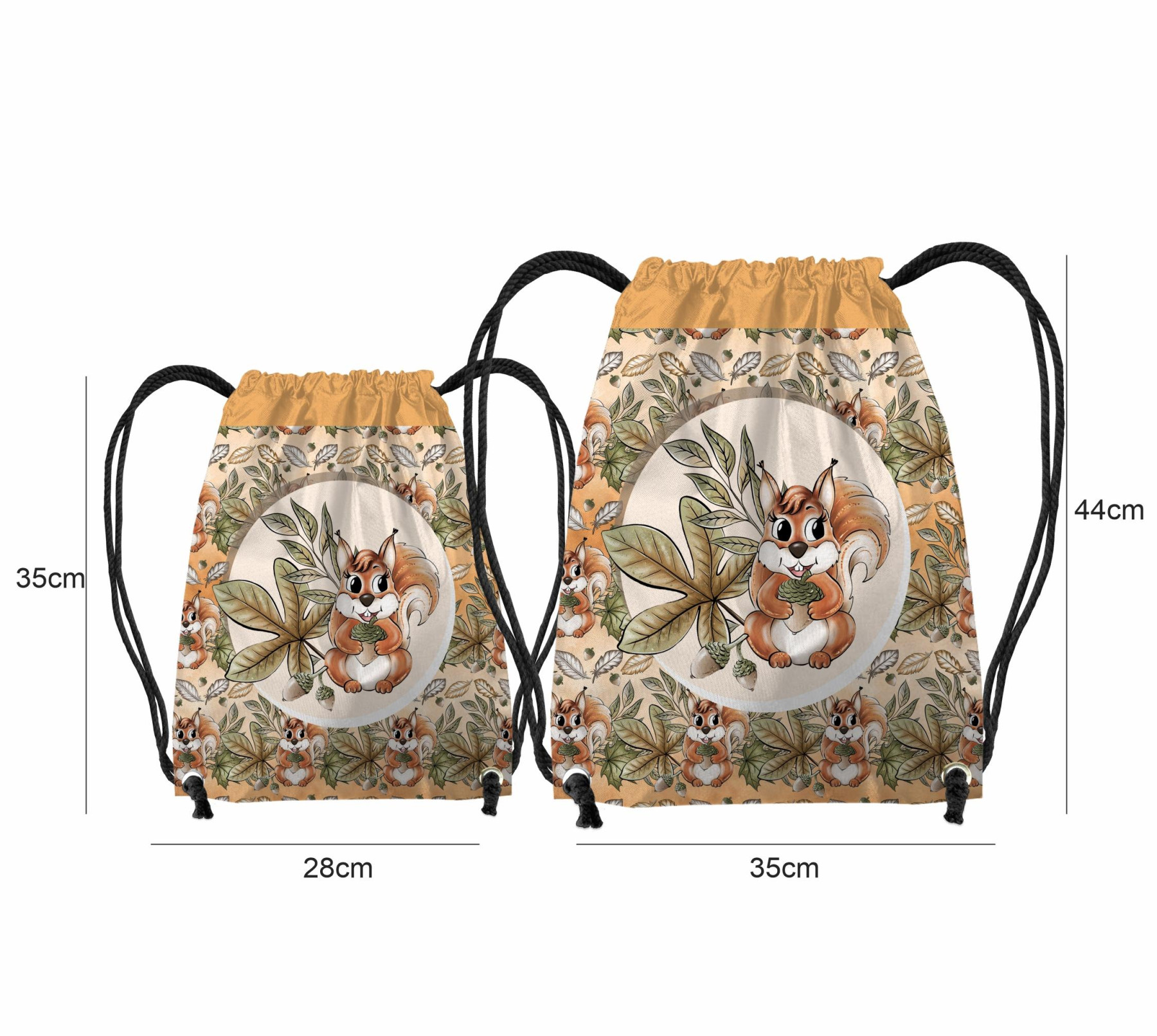 GYM BAG - SQUIRRELS AND LEAVES pat. 2 (AUTUMN IN THE FOREST) - sewing set