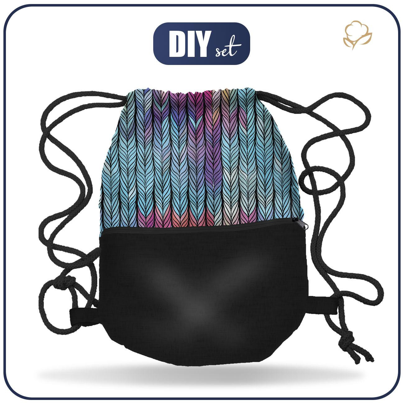 GYM BAG WITH POCKET - BRAID / rainbow - sewing set