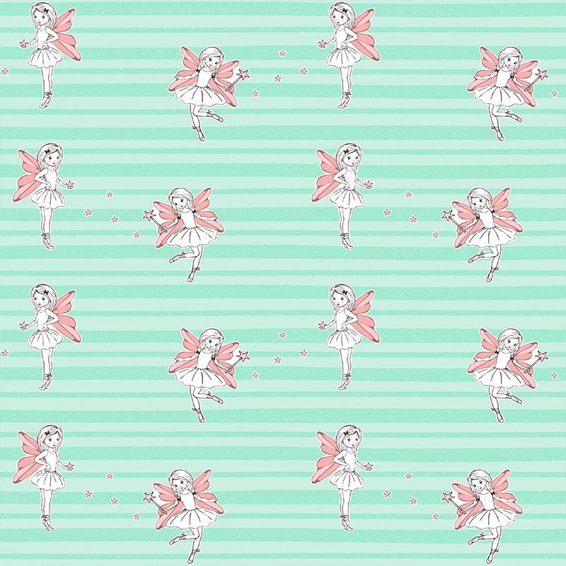 FAIRIES / mint - Cotton woven fabric