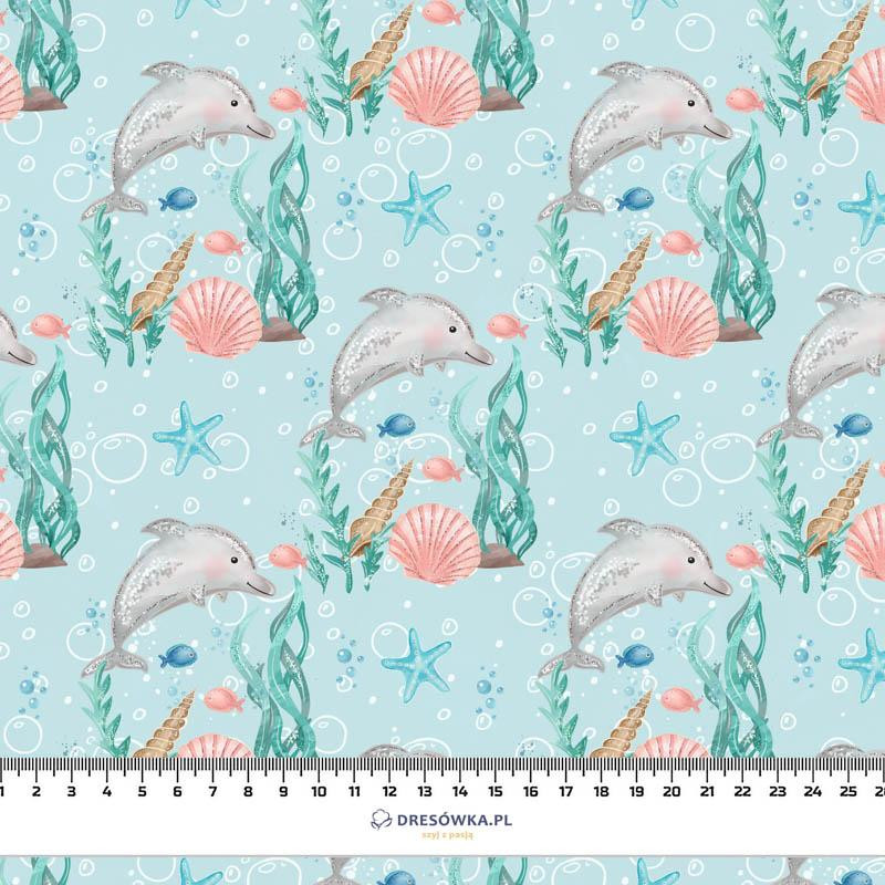 DOLPHINS pat. 2 (MAGICAL OCEAN) / aqua - Waterproof woven fabric