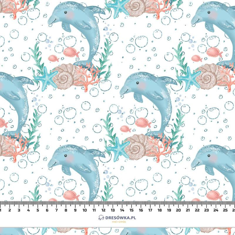 DOLPHINS pat. 3 (MAGICAL OCEAN) / white - Waterproof woven fabric