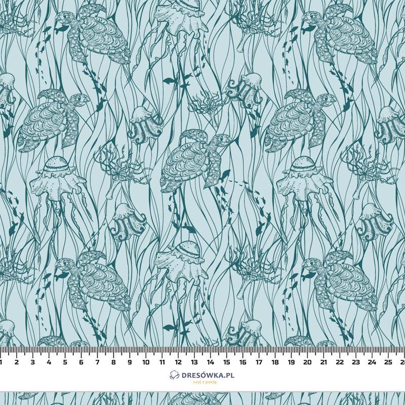 TURTLES AND JELLYFISH (BLUE PLANET) - viscose woven fabric