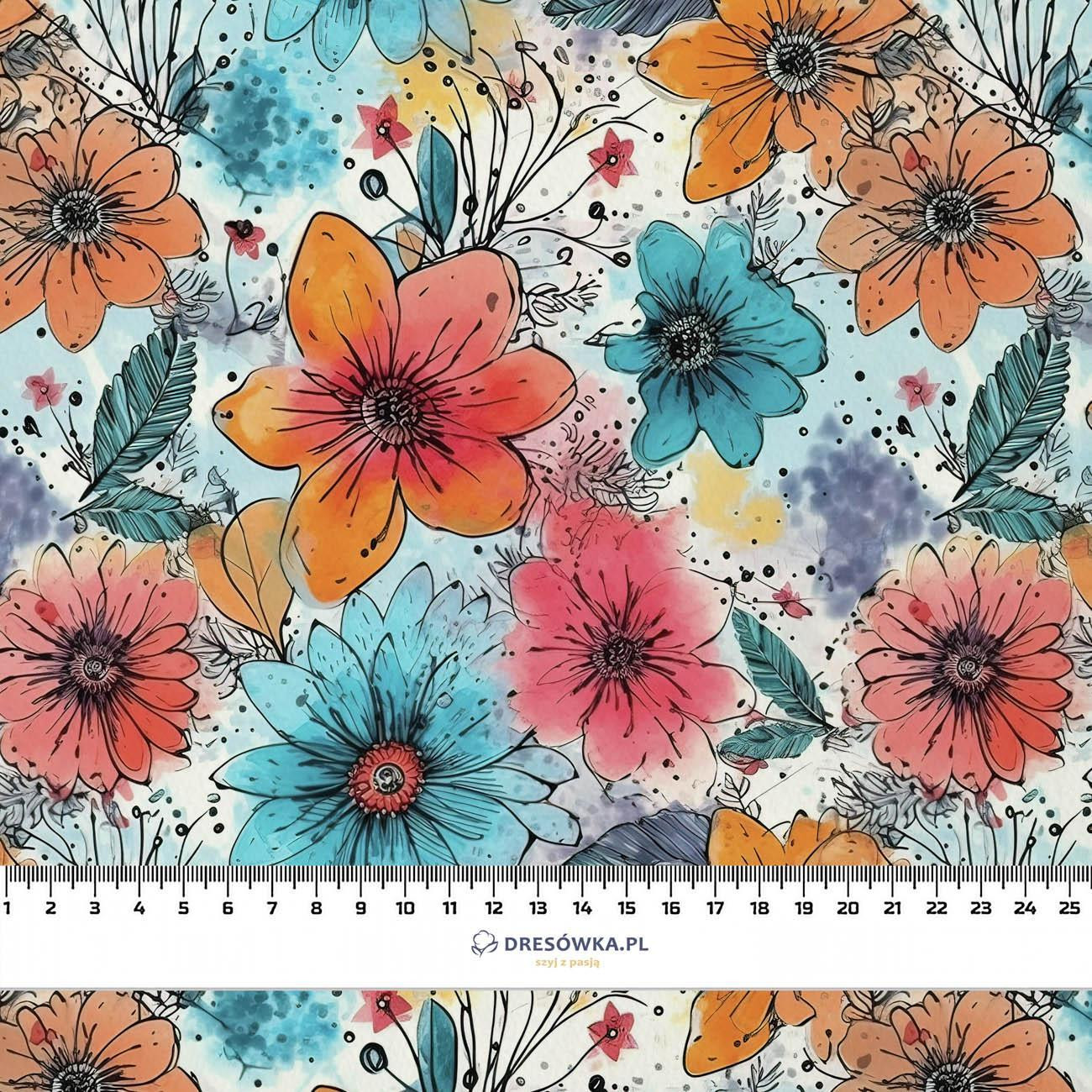 WATER-COLOR FLOWERS pat. 5 - looped knit fabric with elastane ITY