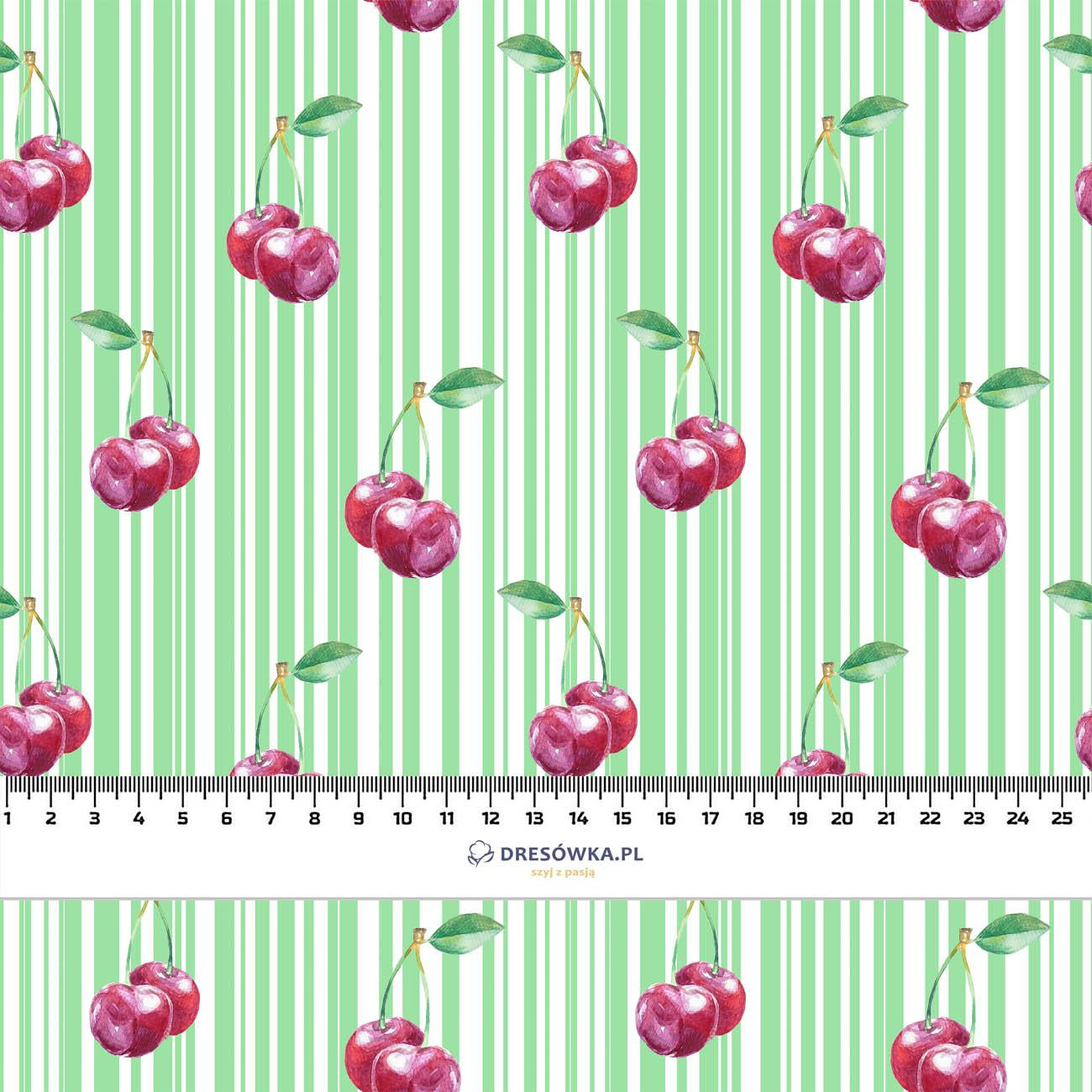 CHERRIES / stripes - Cotton woven fabric